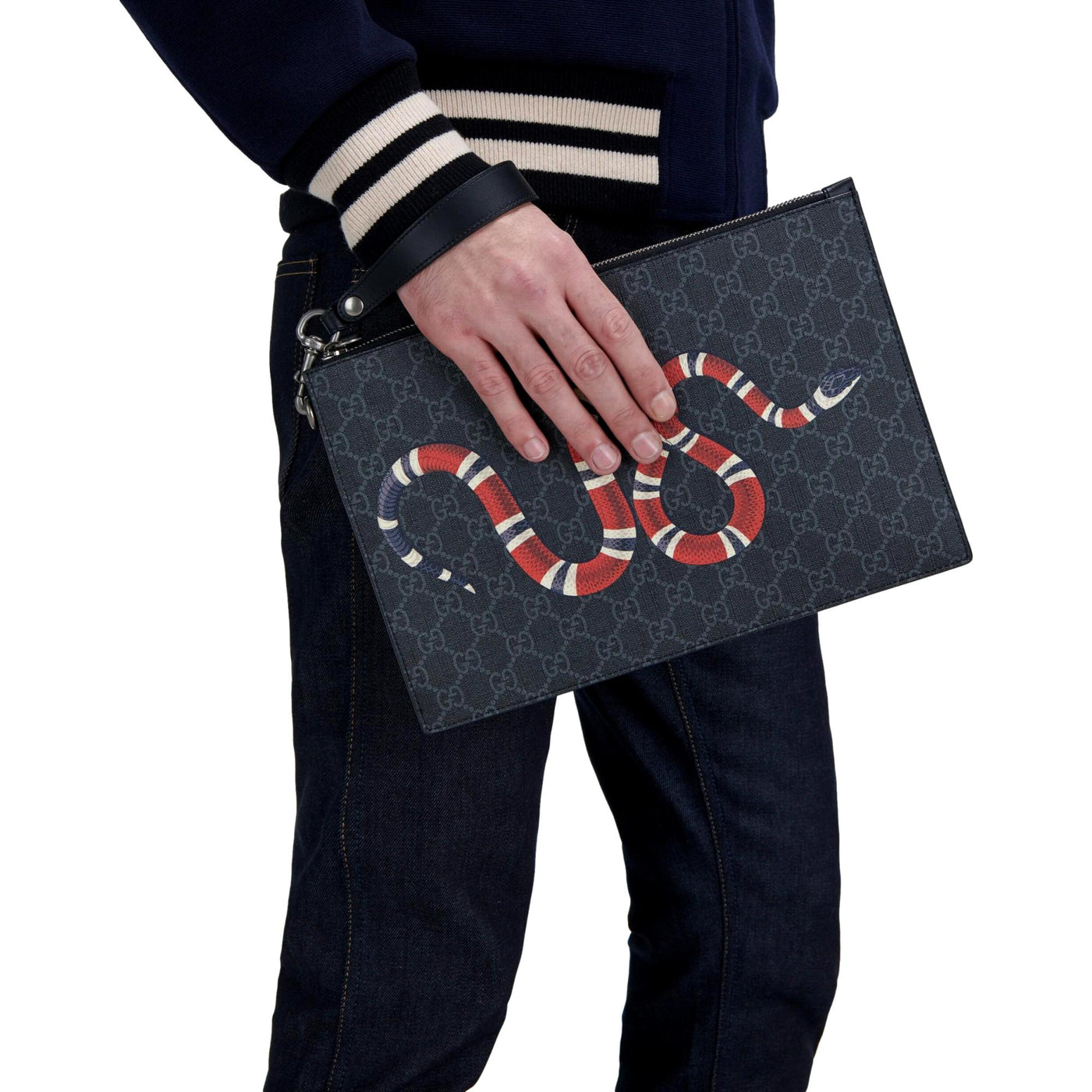 Gucci Bestiary Kingsnake Black GG Supreme Canvas Wristlet Clutch - Product Image 2