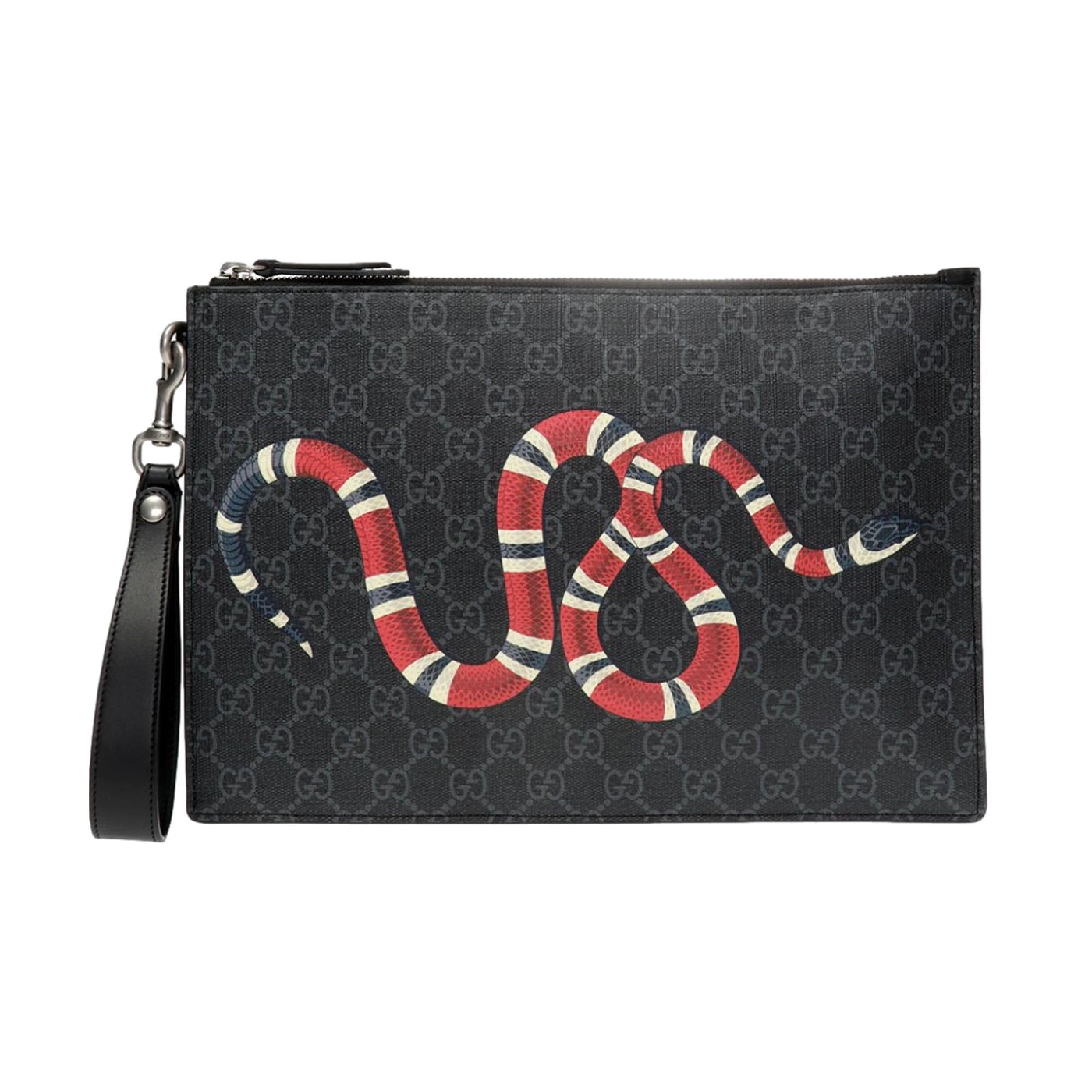 Gucci Bestiary Kingsnake Black GG Supreme Canvas Wristlet Clutch - Product Image 7