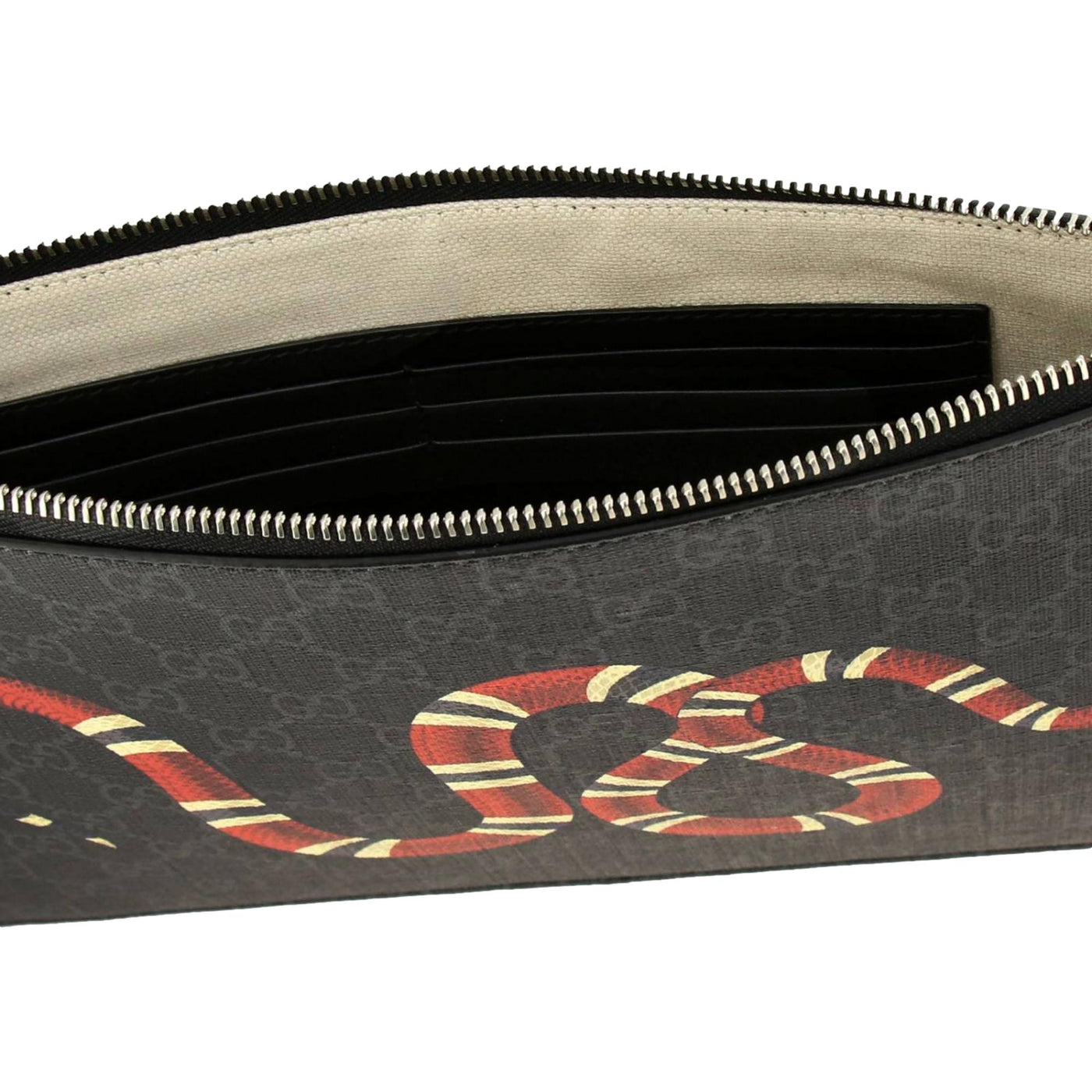 Gucci Bestiary Kingsnake Black GG Supreme Canvas Wristlet Clutch - Product Image 5