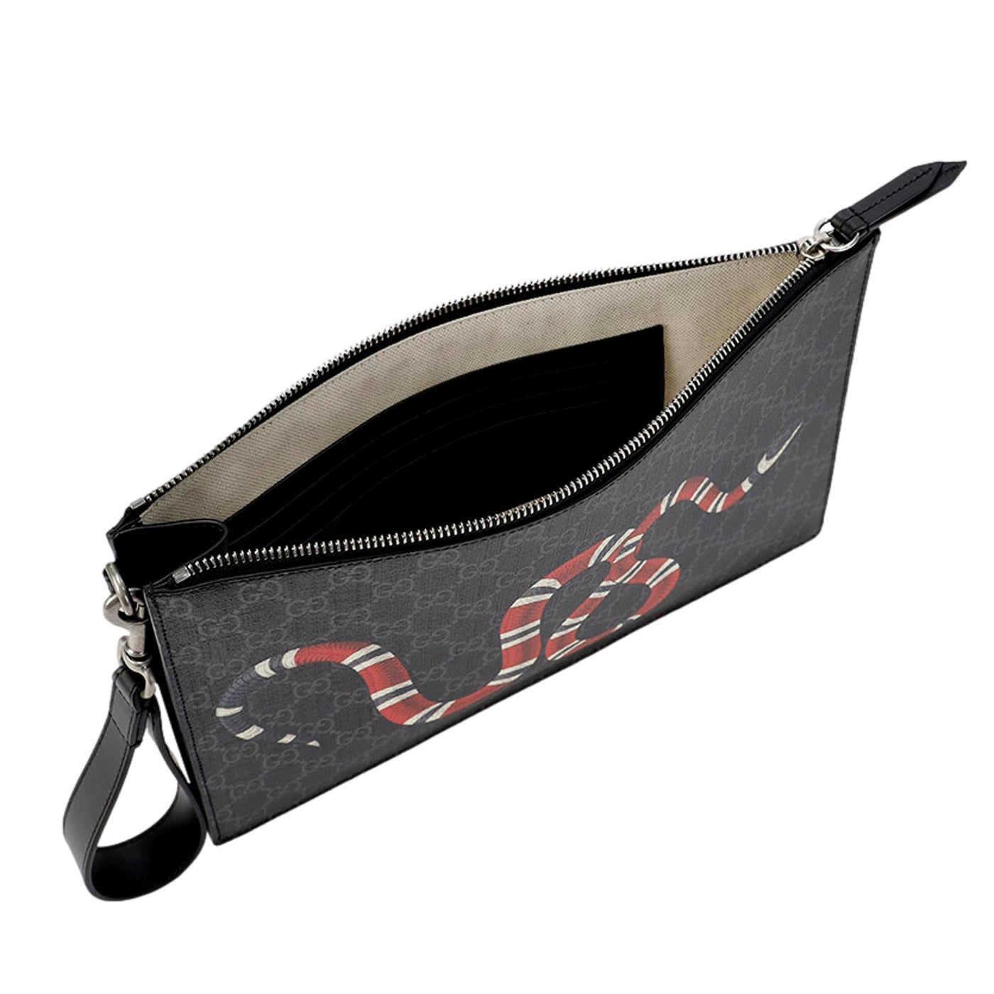 Gucci Bestiary Kingsnake Black GG Supreme Canvas Wristlet Clutch - Product Image 4