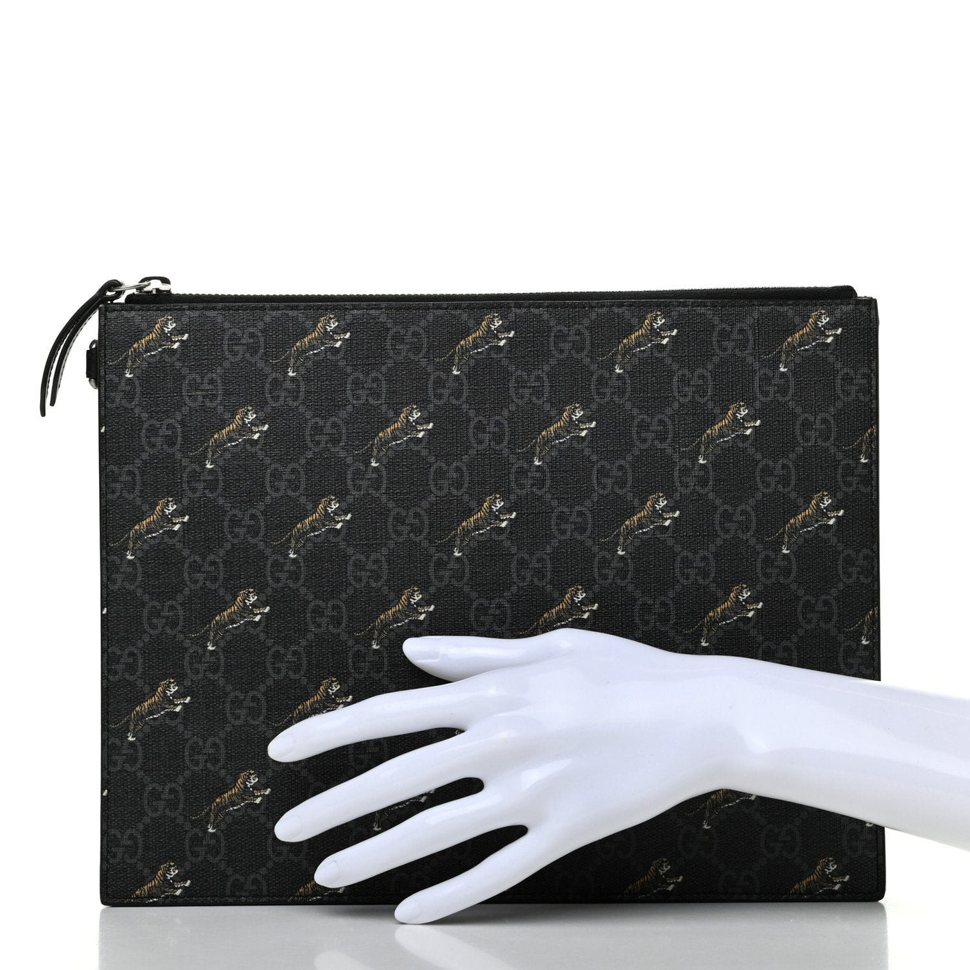 Gucci Black GG Supreme Monogram Tiger Print Clutch Bag 575136 | Studio Nafay