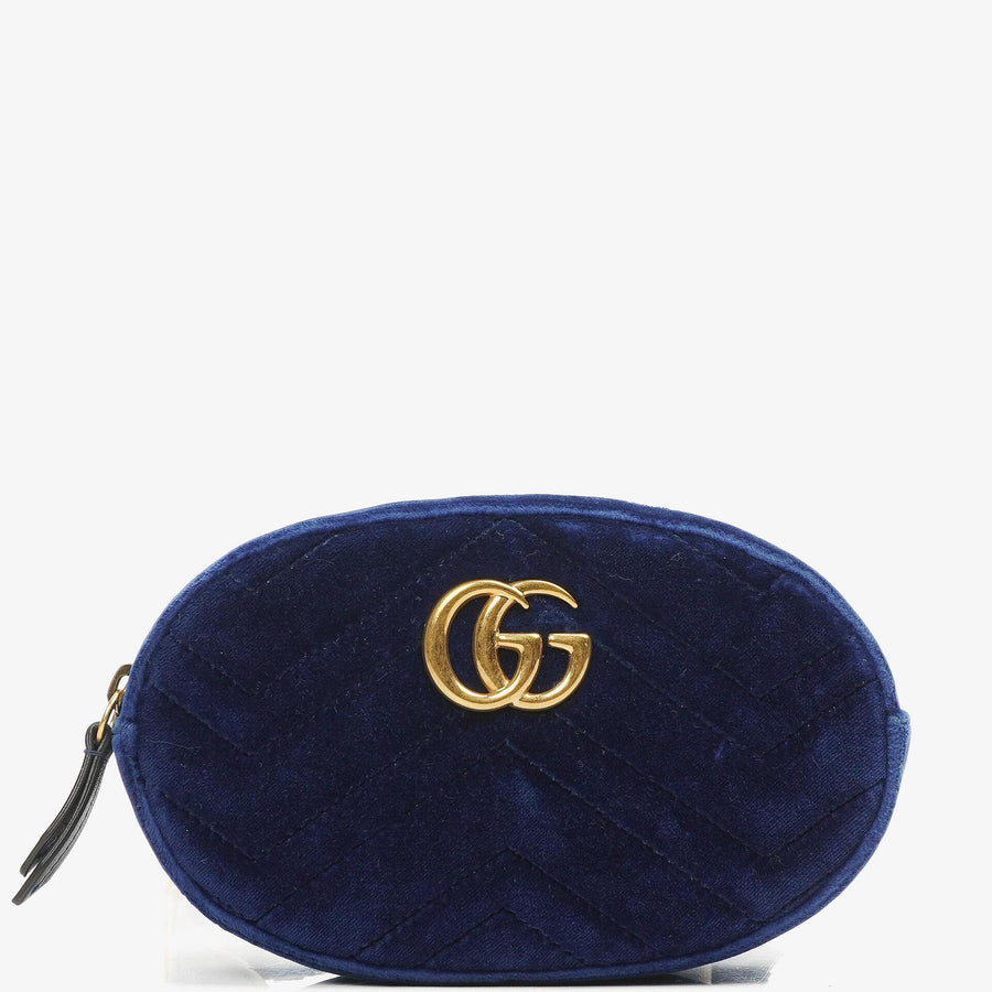 Gucci GG Marmont Matelasse Cobalt Blue Velvet Belt Bag 85 34 | Studio Nafay