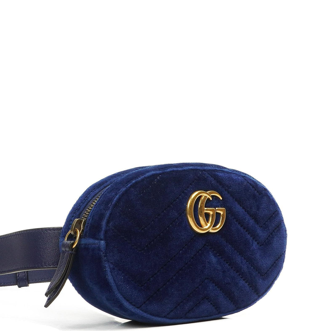 Gucci GG Marmont Matelasse Cobalt Blue Velvet Belt Bag 85 34 - Product Image 2