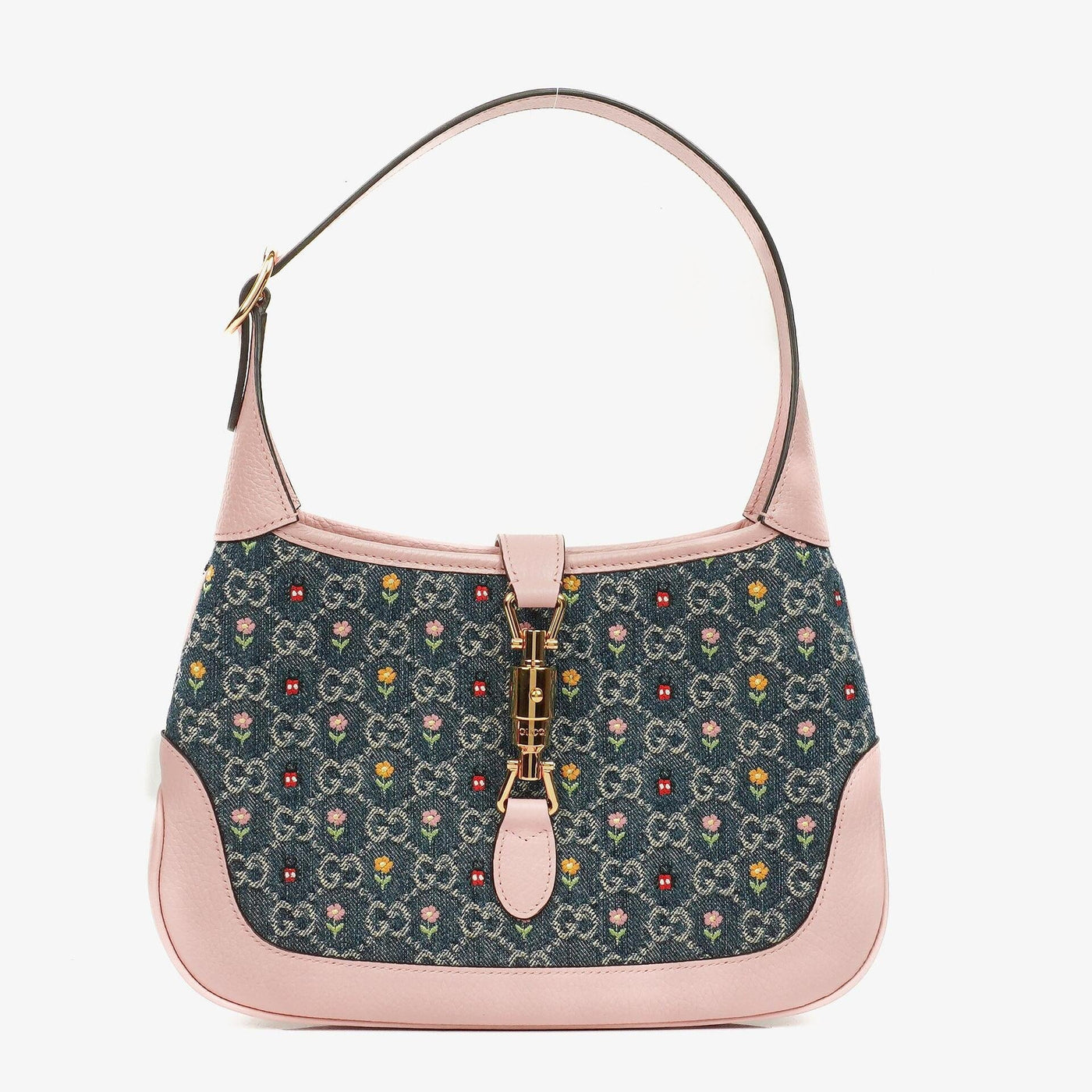 Gucci Jackie Limited Edition Pink/Blue Leather/Denim GG Floral Small Shoulder Bag | Studio Nafay