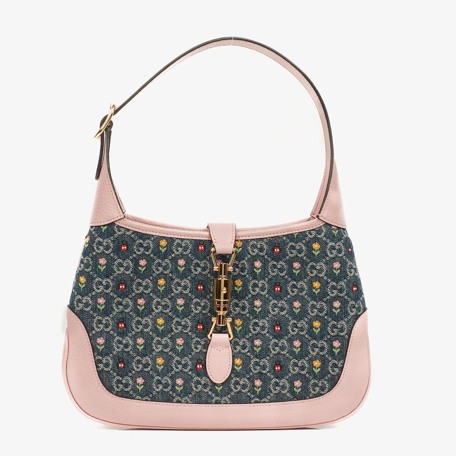 Gucci Jackie Limited Edition Pink/Blue Leather/Denim GG Floral Small Shoulder Bag | Studio Nafay