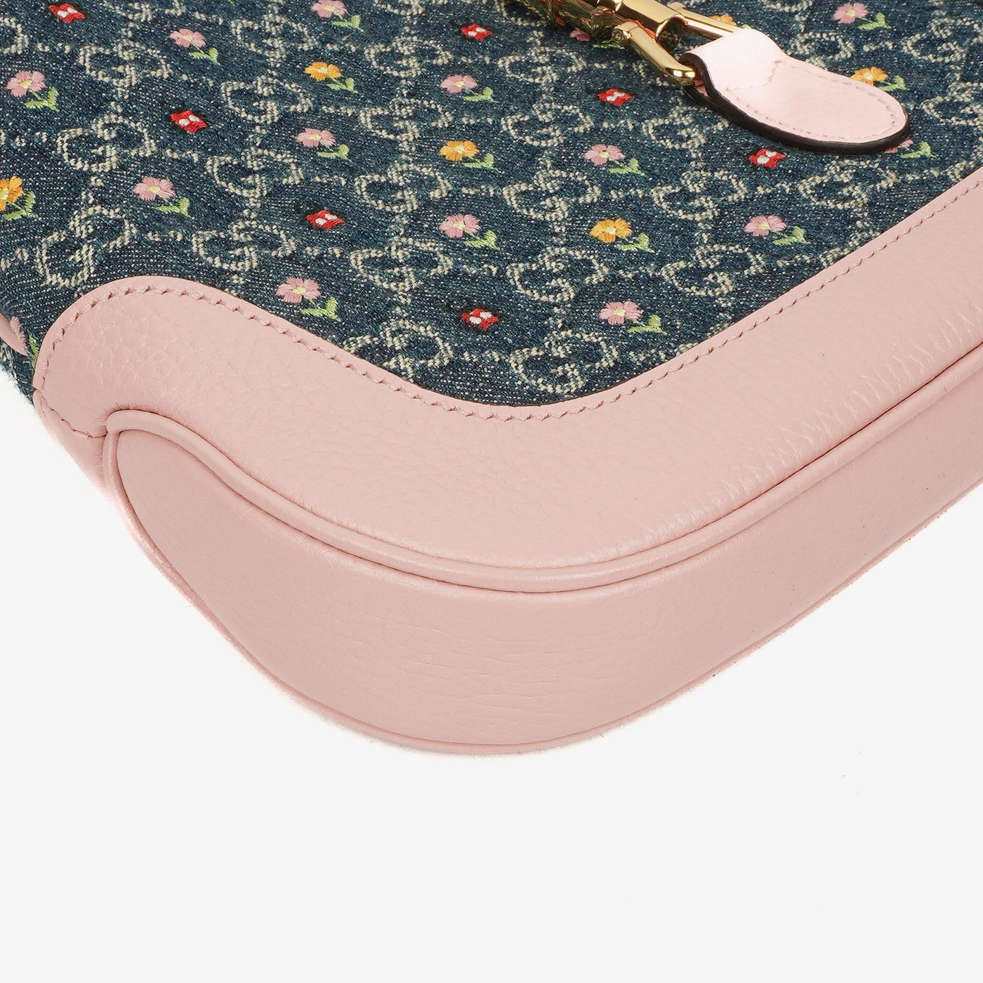 Gucci Jackie Limited Edition Pink/Blue Leather/Denim GG Floral Small Shoulder Bag - Product Image 8