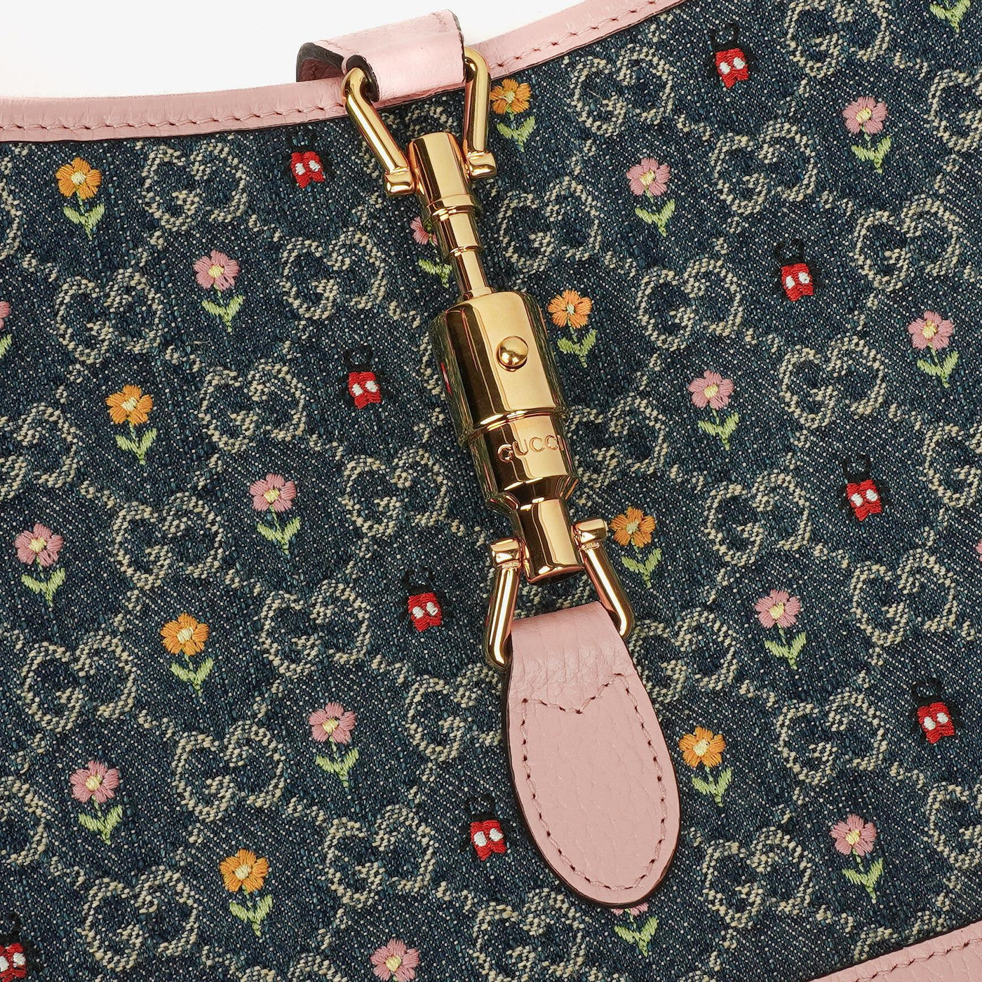 Gucci Jackie Limited Edition Pink/Blue Leather/Denim GG Floral Small Shoulder Bag - Product Image 15