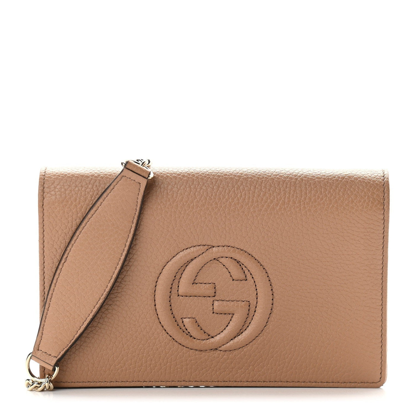 Gucci Soho Wallet on Chain Camelia Beige Leather Crossbody Clutch Bag | Studio Nafay