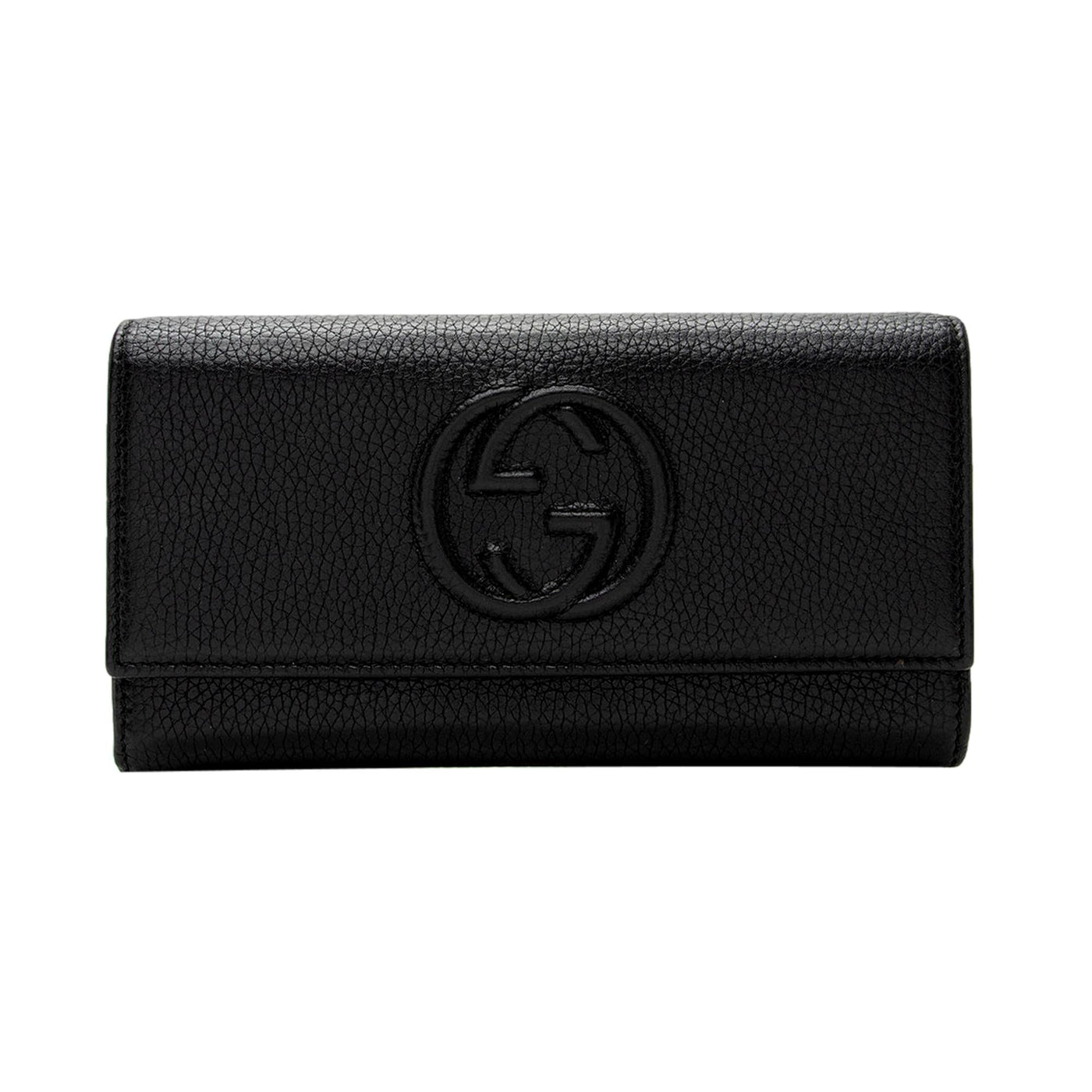 Gucci Soho Cellarius Black Long Flap Wallet Clutch Black Pebbled Leather - Product Image 7