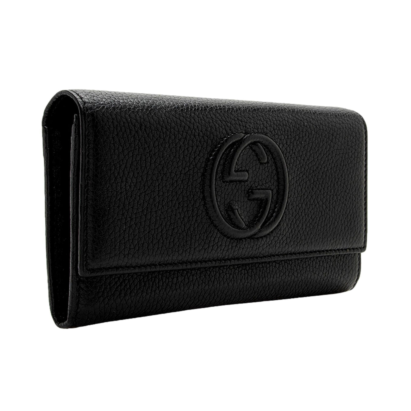 Gucci Soho Cellarius Black Long Flap Wallet Clutch Black Pebbled Leather | Studio Nafay