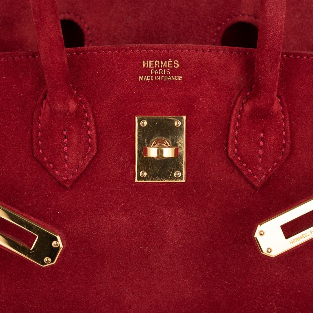 Hermes Birkin 25 Doblis Bag Rouge Vif Suede Gold Hardware - Product Image 4