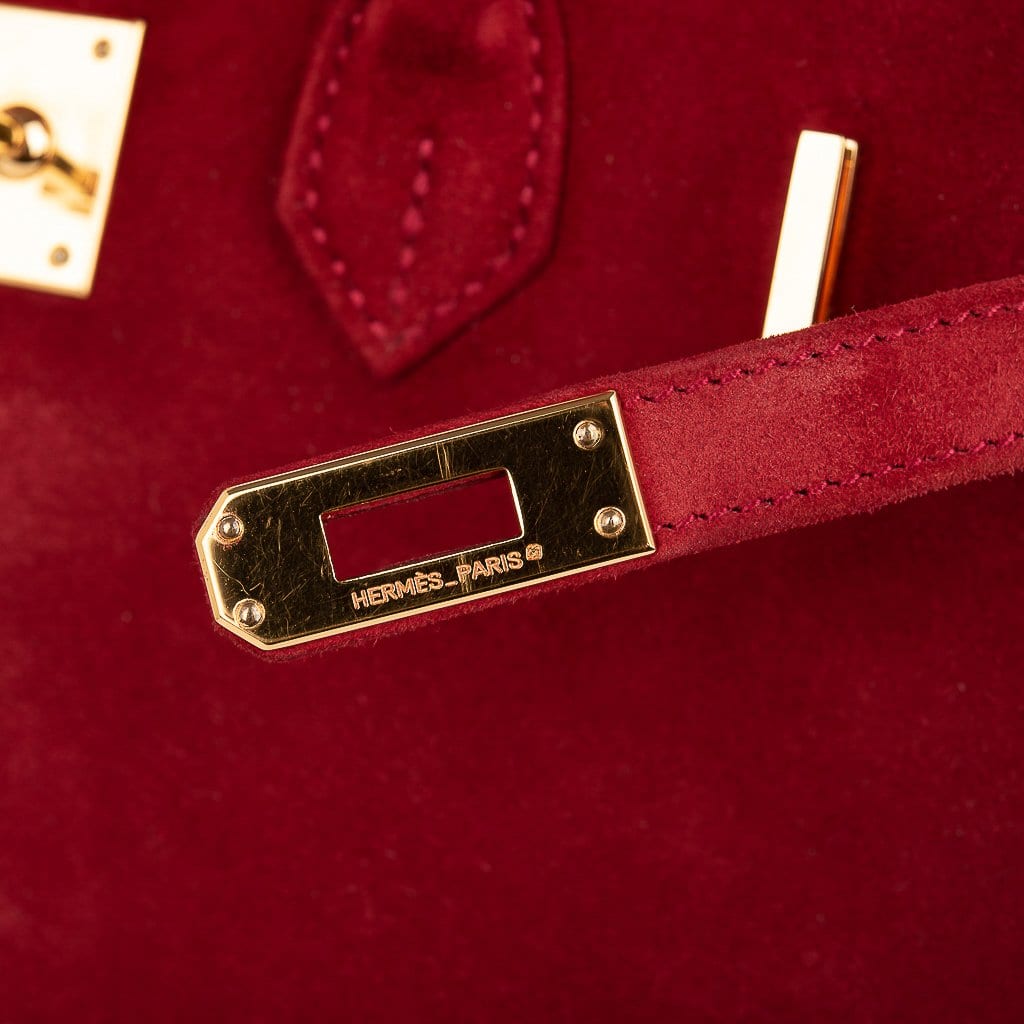 Hermes Birkin 25 Doblis Bag Rouge Vif Suede Gold Hardware - Product Image 3