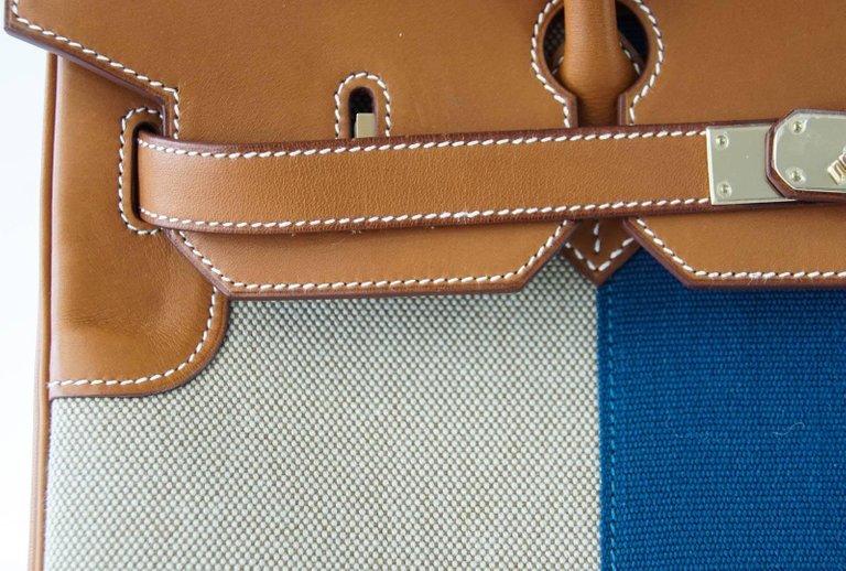 Hermes Birkin 35 Bag Flag Barenia / Toile Blue Permabrass Rare Limited Edition - Product Image 4