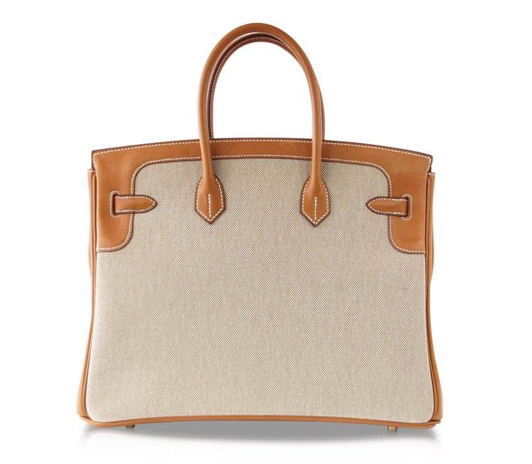 Hermes Birkin 35 Bag Flag Barenia / Toile Blue Permabrass Rare Limited Edition - Product Image 3