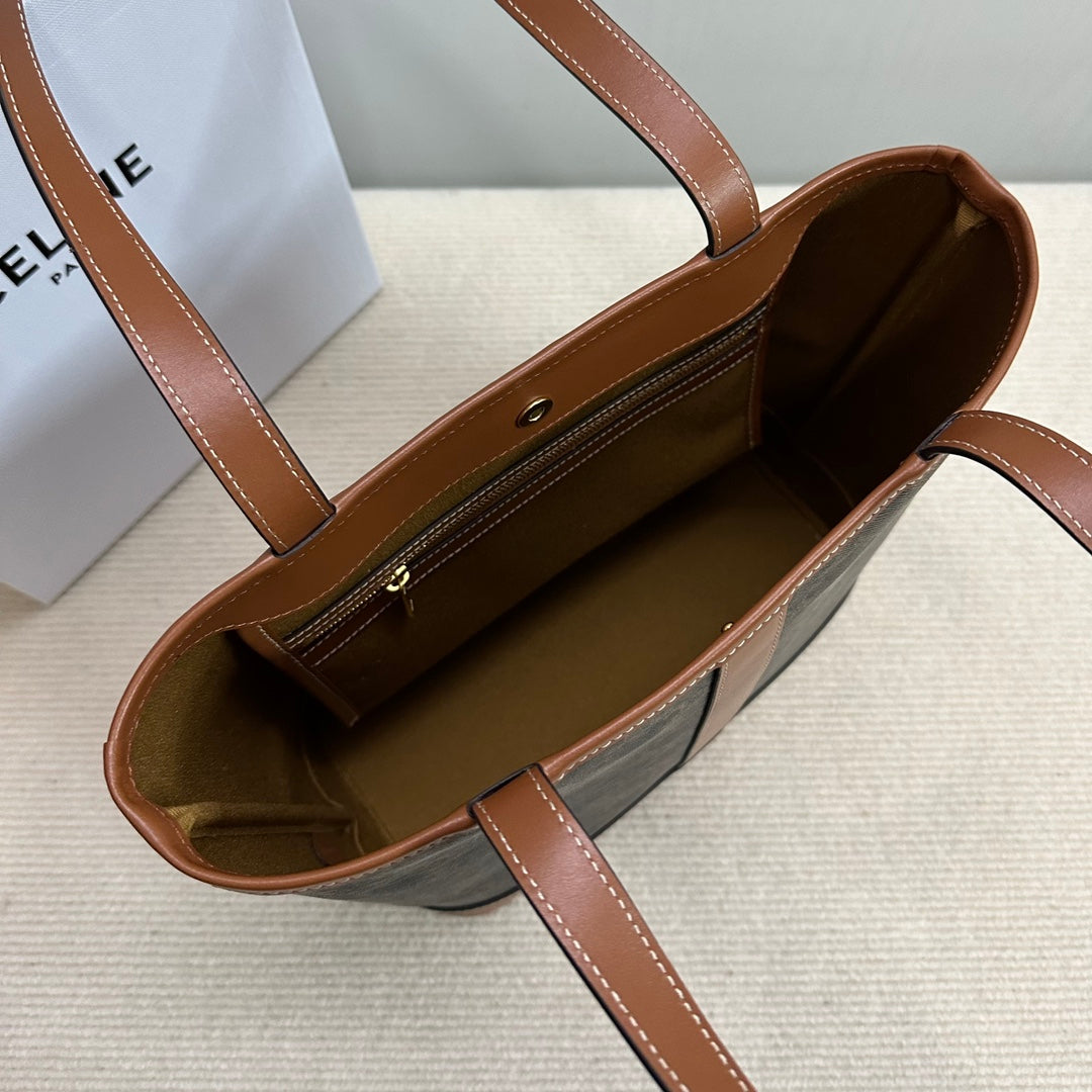 SMALL CABAS TRIOMPHE CANVAS 26.5 TAN CALFSKIN - Product Image 7