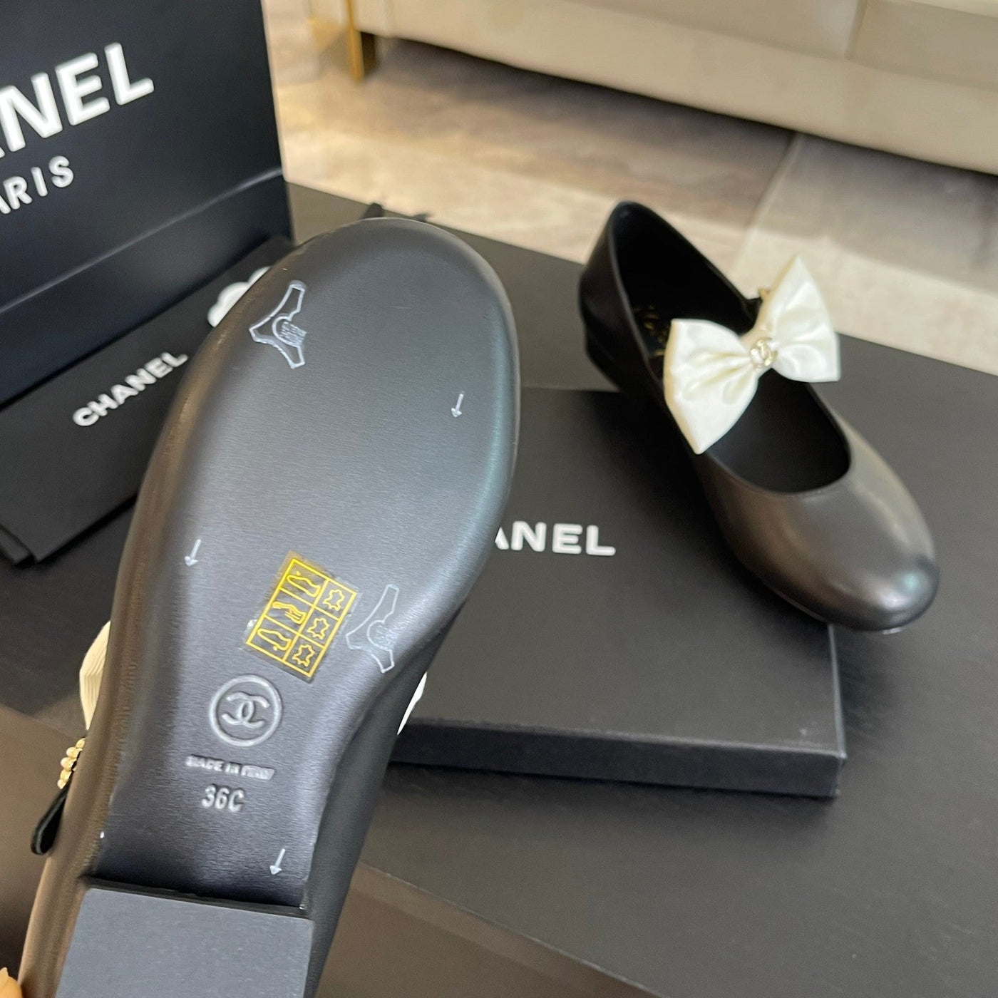 BALLET FLAT BLACK LAMBSKIN WITH WHITE BOW - Product Image 8
