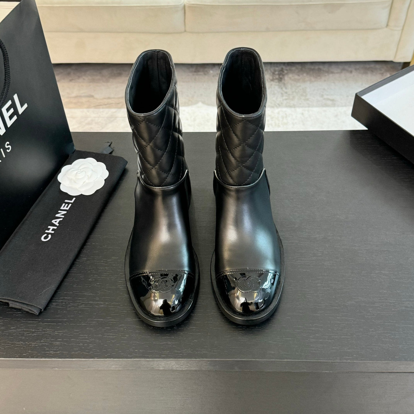 CC Ankle Boots 30mm Black Calfskin Quilted - Product Image 3
