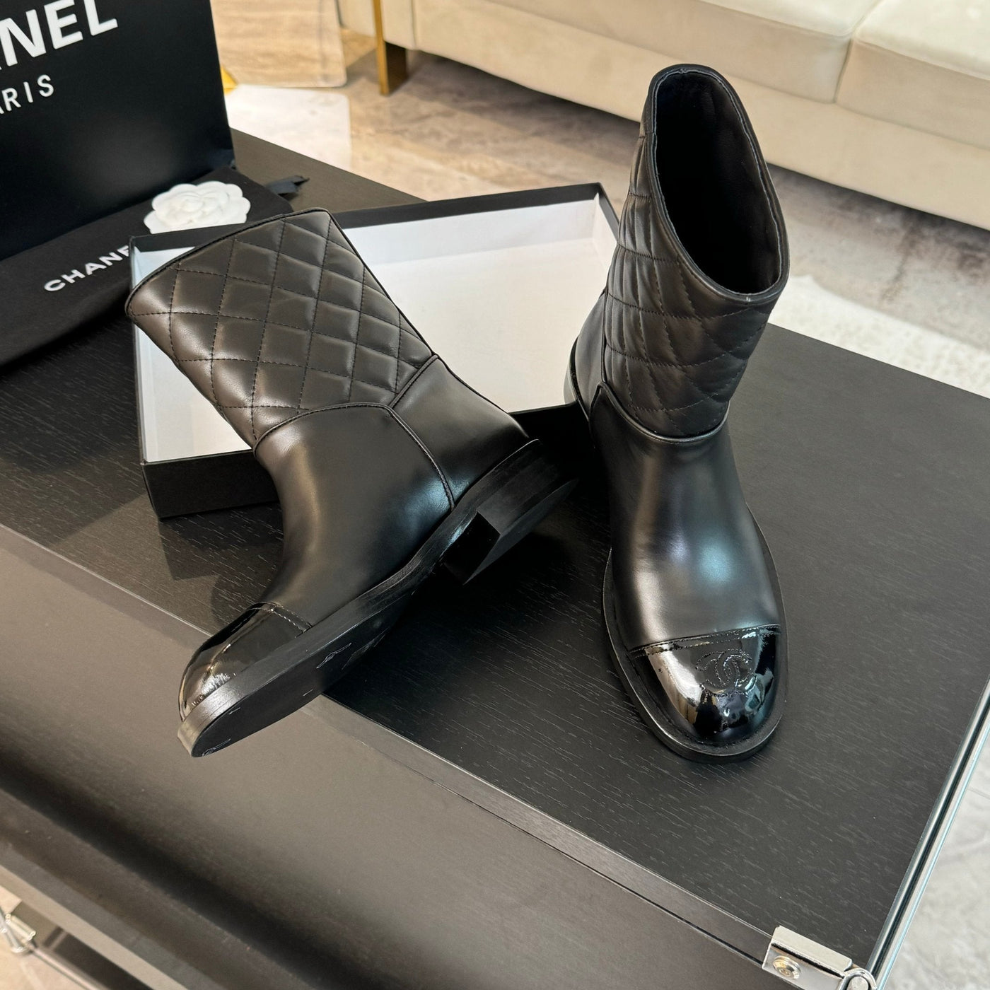 CC Ankle Boots 30mm Black Calfskin Quilted - Product Image 7