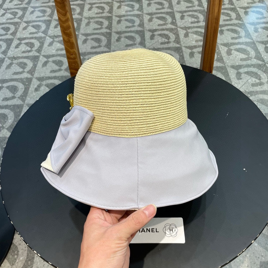 BOW BUCKET HAT IN PALE PURPLE MIX BEIGE RAFFIA 426169 - Product Image 5