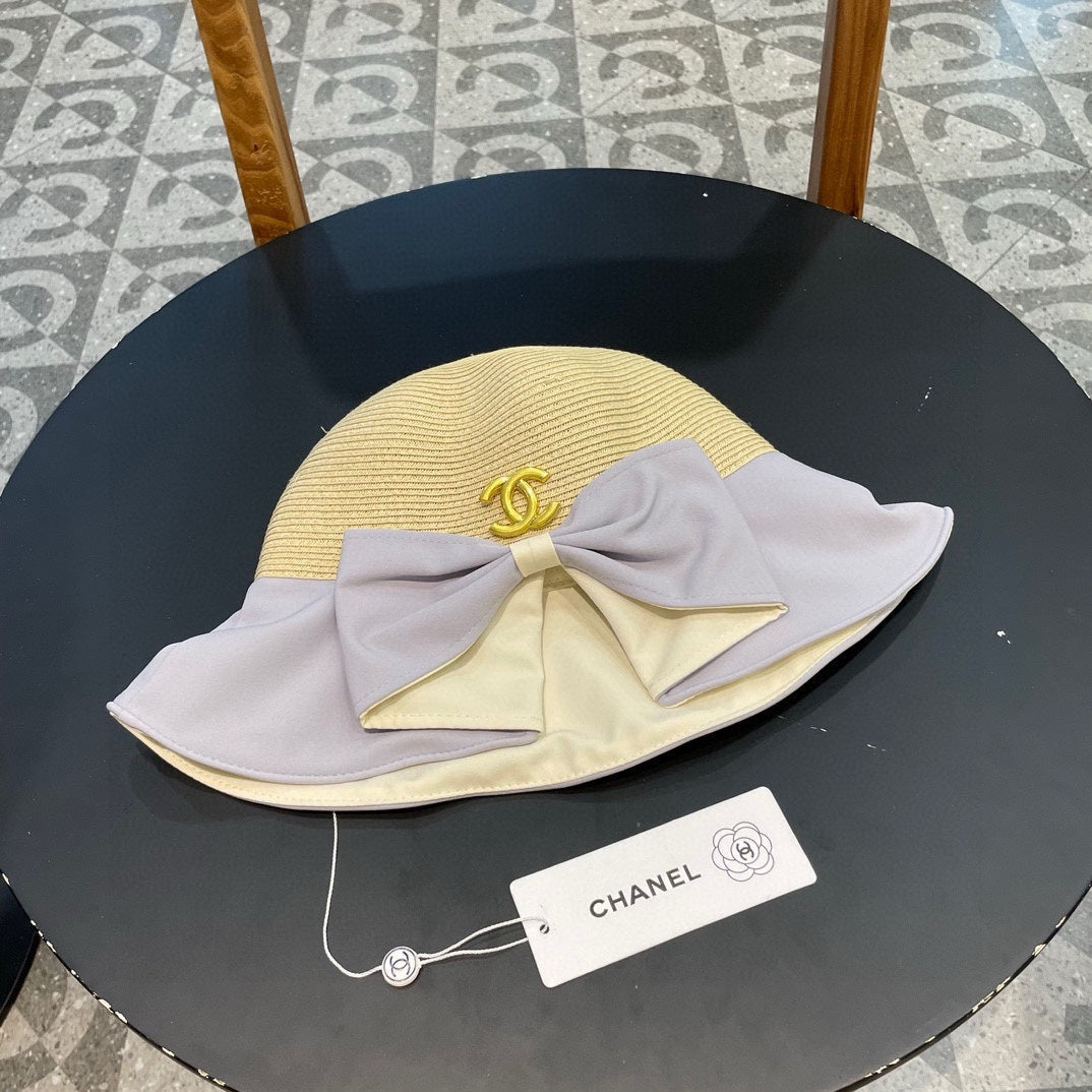 BOW BUCKET HAT IN PALE PURPLE MIX BEIGE RAFFIA 426169 - Product Image 2
