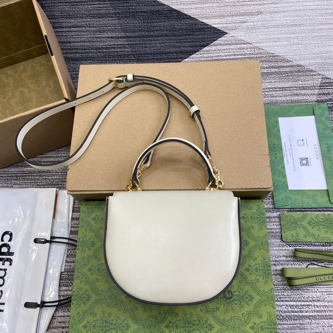 HORSEBIT MINI TOP HANDLE BAG 18 IN WHITE CALFSKIN GOLD HARDWARE - Product Image 2