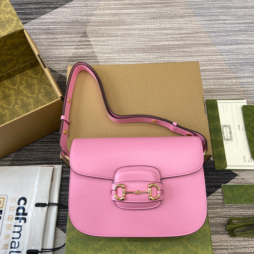 HORSEBIT SHOULDER BAG 25 IN PINK LAMBSKIN GOLD HARDWARE | Studio Nafay