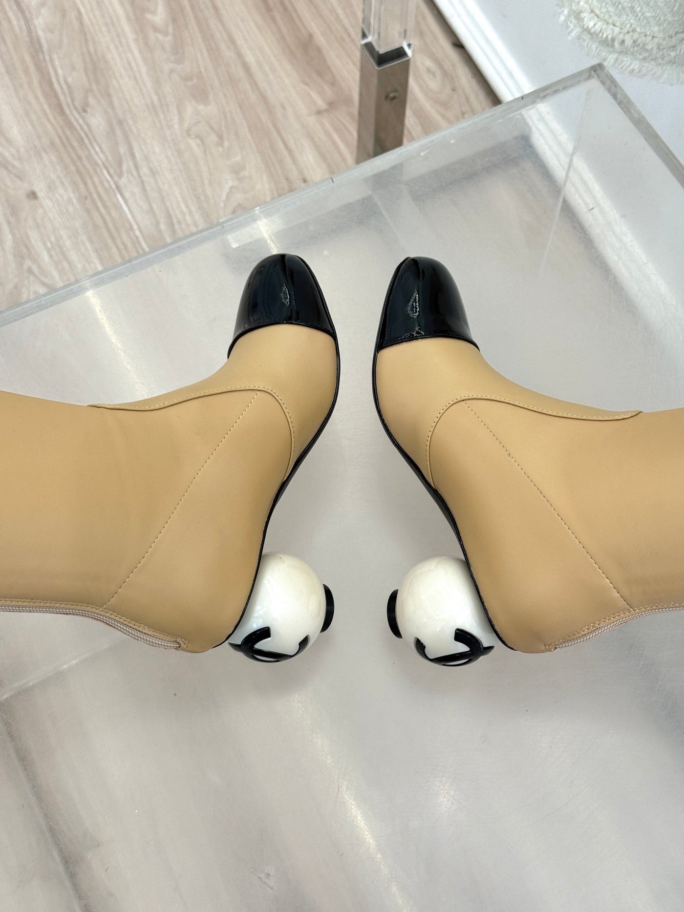 Chanel 25 Double C Giant Pearl Heel Long Boot Beige Black Sheepskin 465411 - Product Image 5