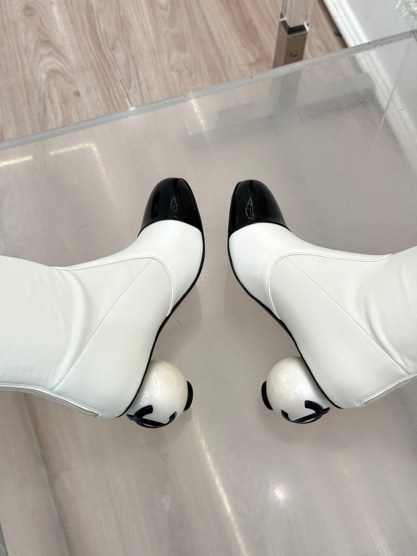 Chanel 25 Double C Giant Pearl Heel Long Boot White Black Sheepskin 465412 - Product Image 7
