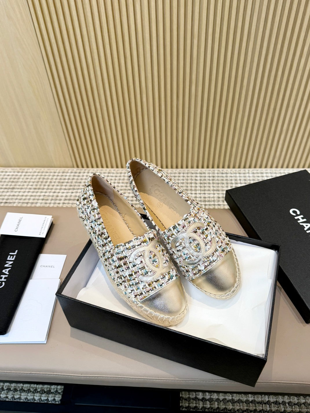 cc espadrilles multicolor tweed gold metalic calfskin - Product Image 2