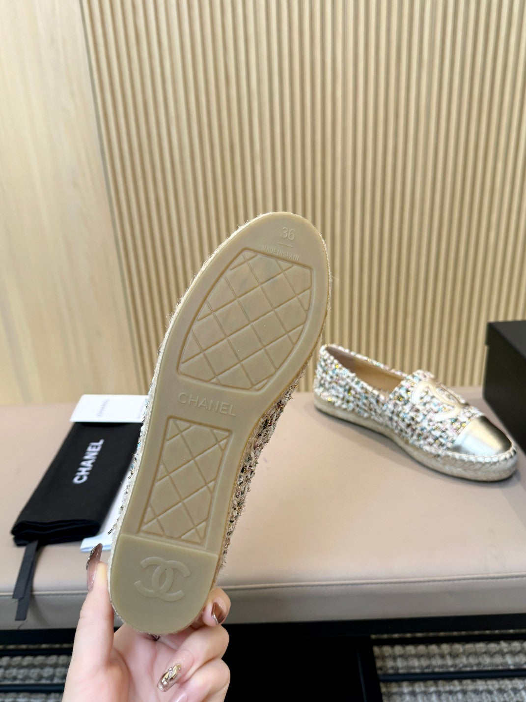 cc espadrilles multicolor tweed gold metalic calfskin - Product Image 8