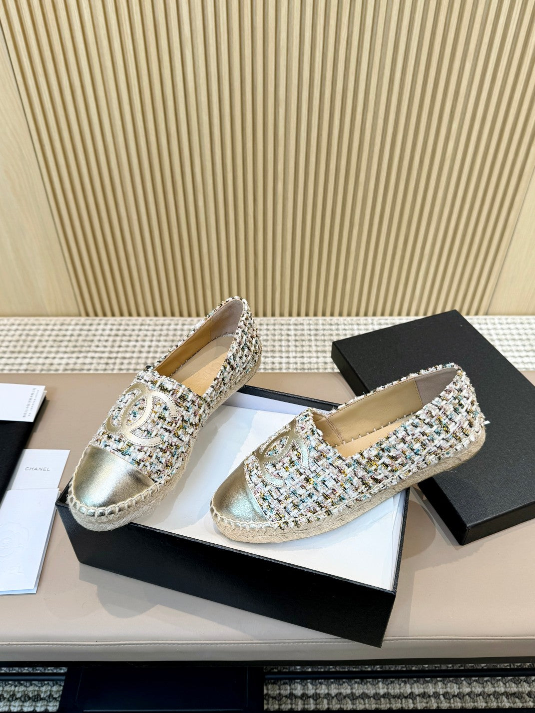 cc espadrilles multicolor tweed gold metalic calfskin - Product Image 6