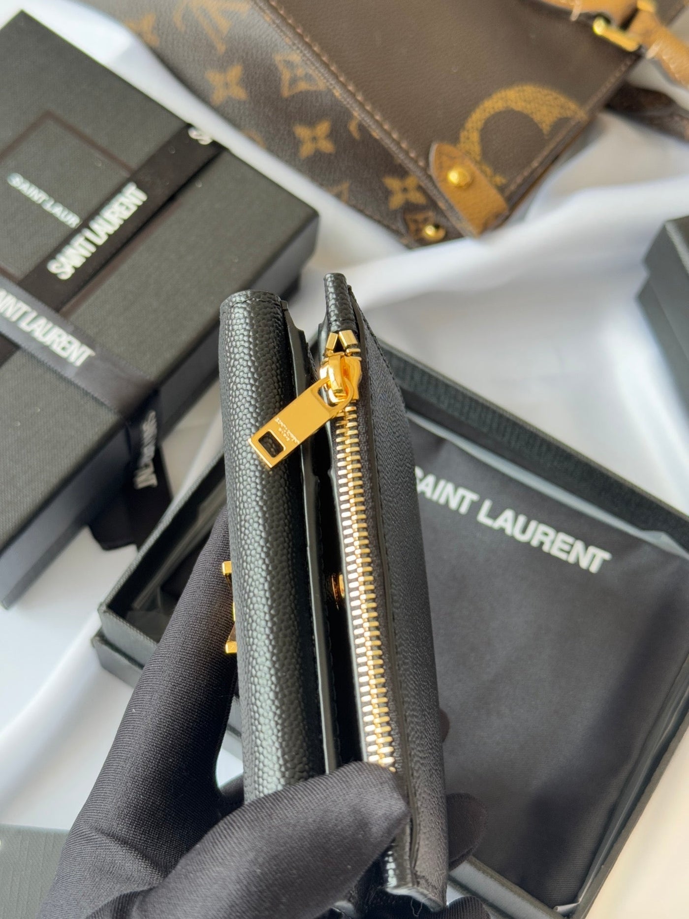 YSL Tri-fold Wallet Black Gold Cowhide 242754 - Product Image 2