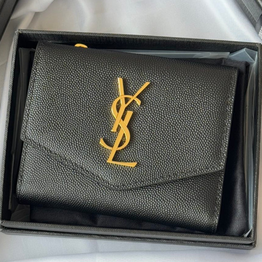 YSL Tri-fold Wallet Black Gold Cowhide 242754 | Studio Nafay