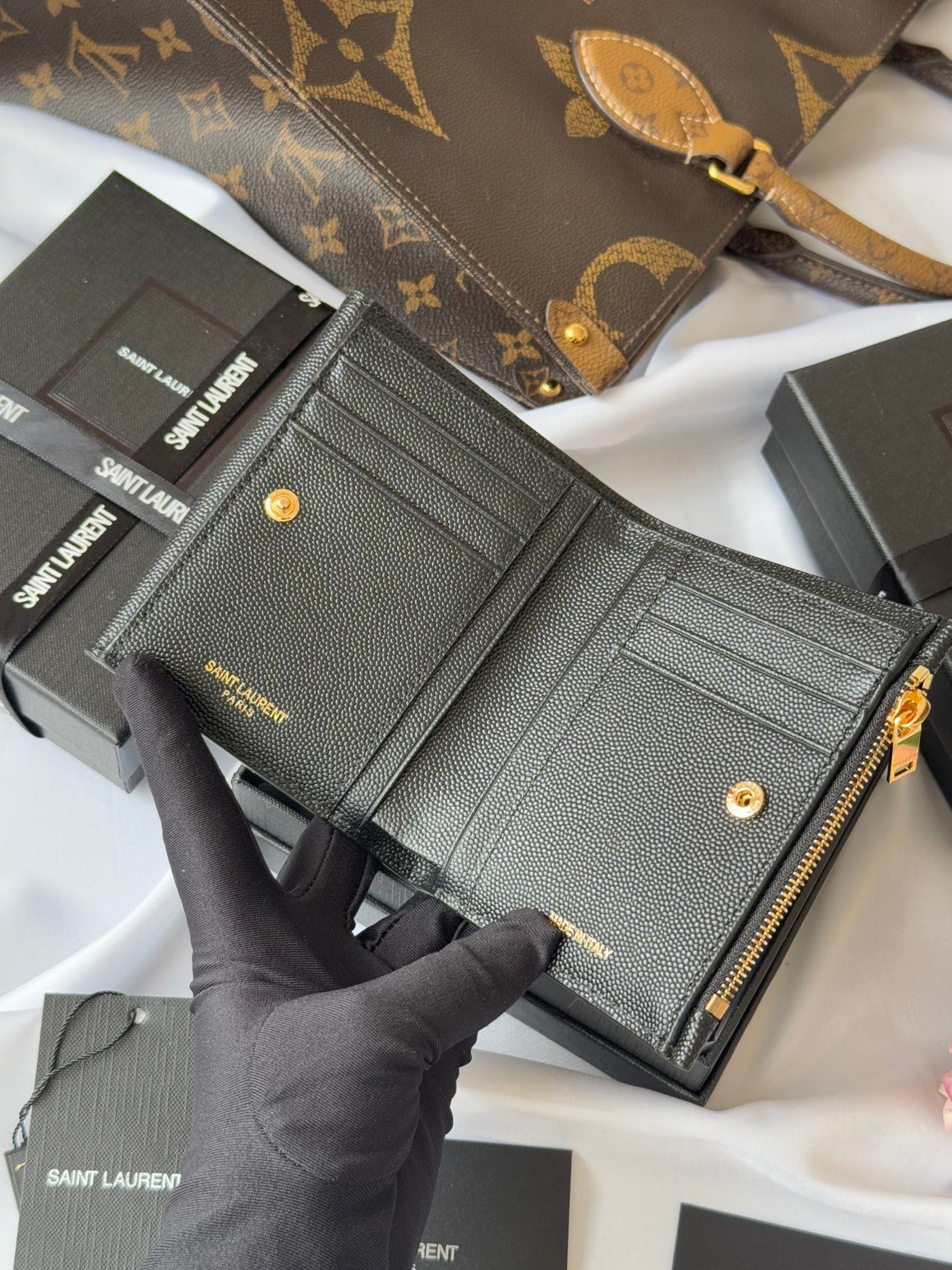 YSL Tri-fold Wallet Black Gold Cowhide 242754 - Product Image 4
