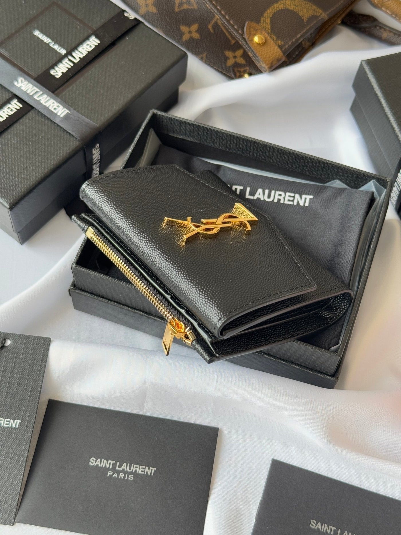 YSL Tri-fold Wallet Black Gold Cowhide 242754 - Product Image 5