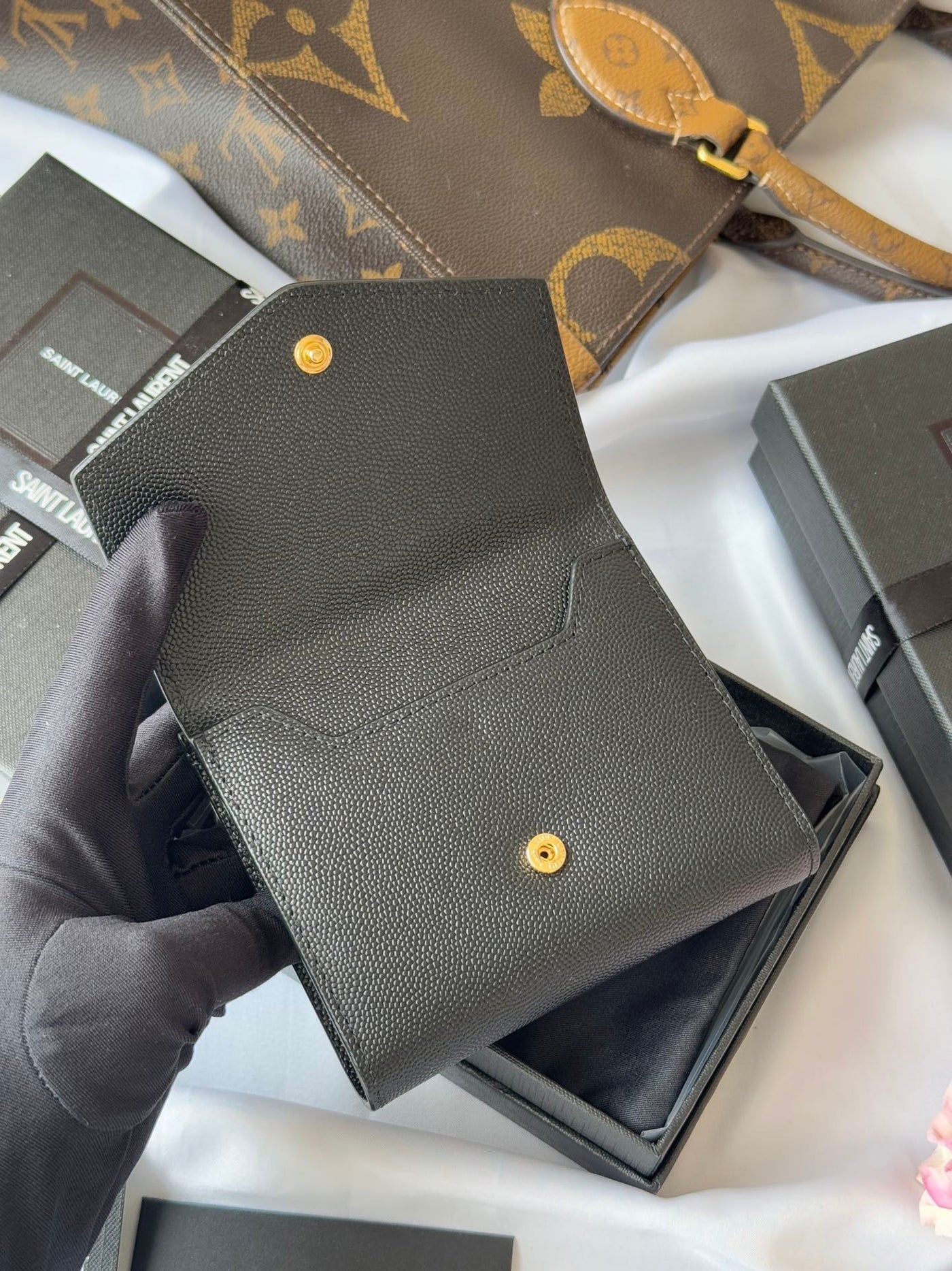 YSL Tri-fold Wallet Black Gold Cowhide 242754 - Product Image 6