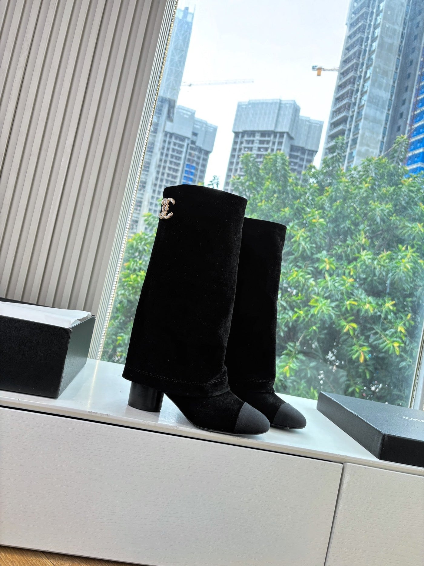 CC 25 High Boot Black Suede Grosgrain 430341 | Studio Nafay