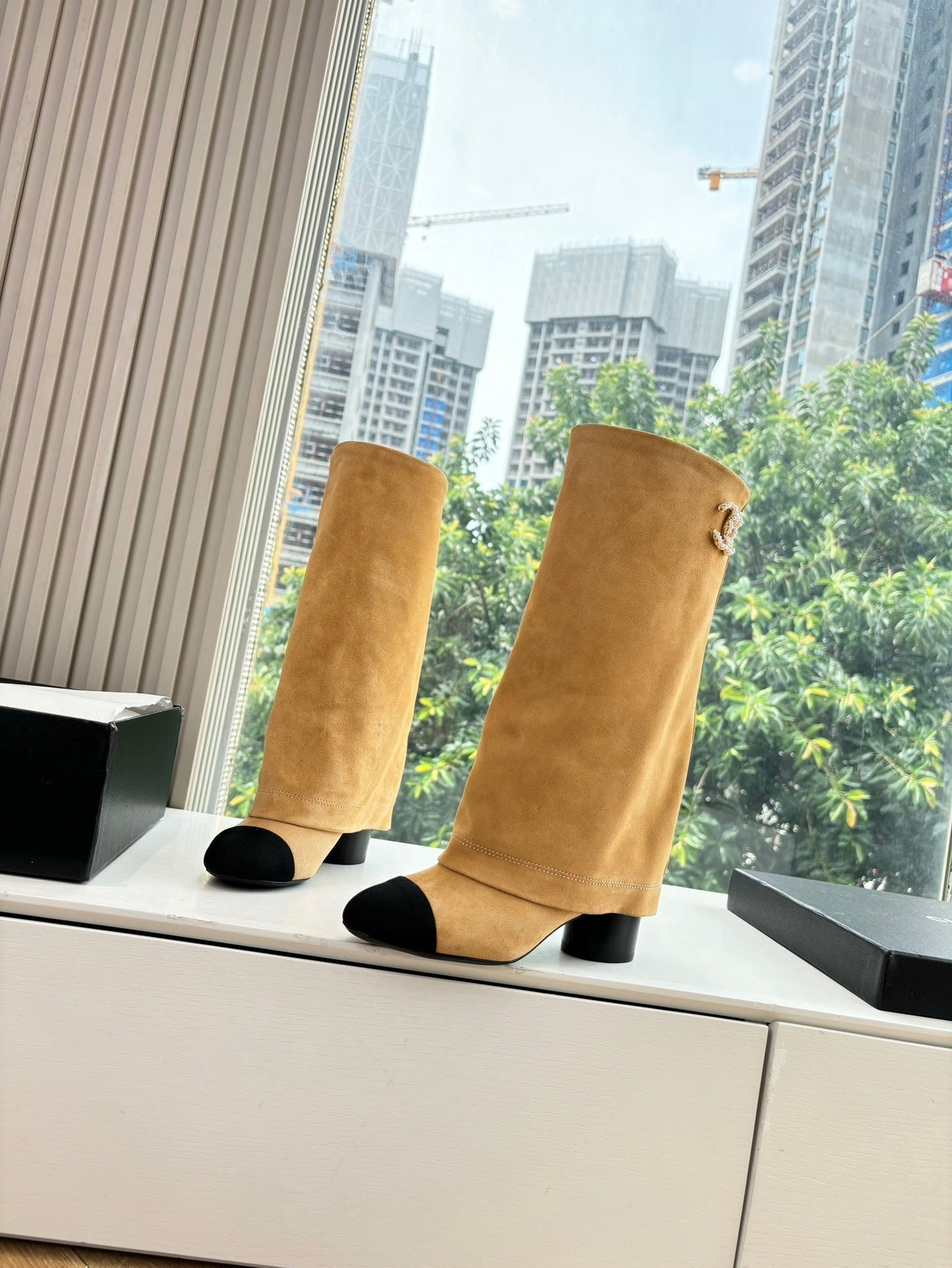 CC 25 High Boot Beige Suede Grosgrain 430340 - Product Image 6