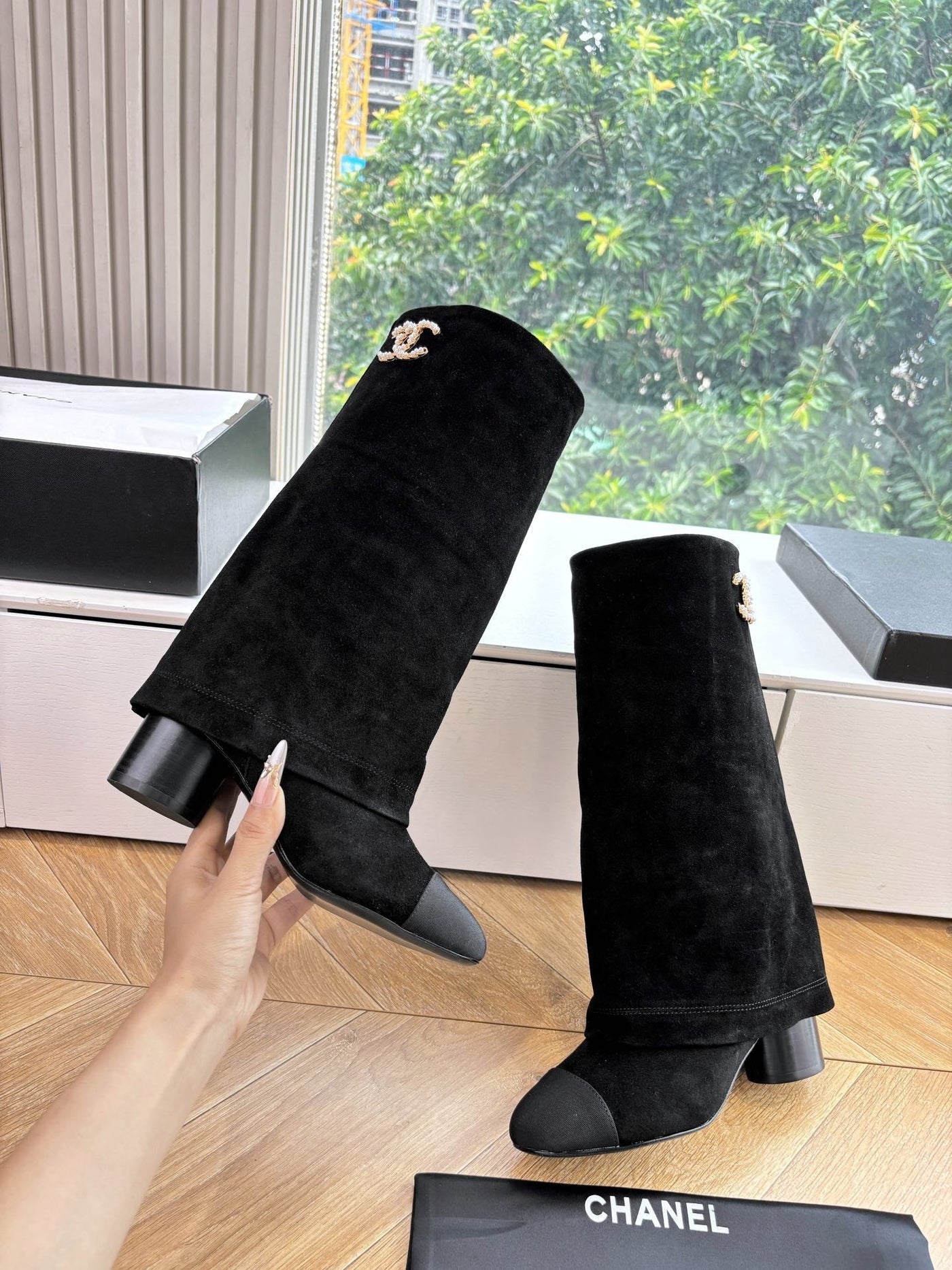 CC 25 High Boot Black Suede Grosgrain 430341 - Product Image 3