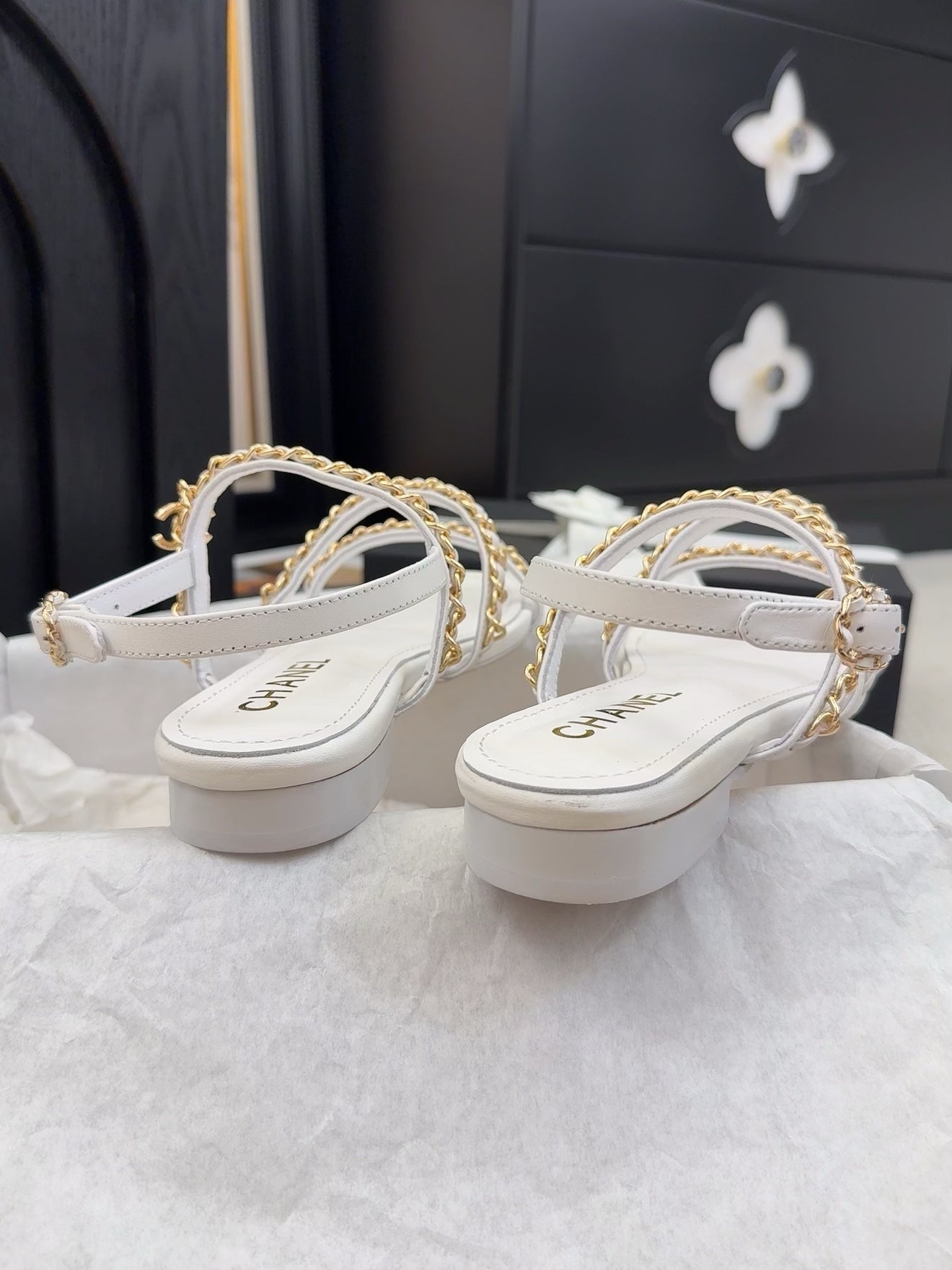 CC 25S Sandal Three Leather Strap White Calfskin - Product Image 2