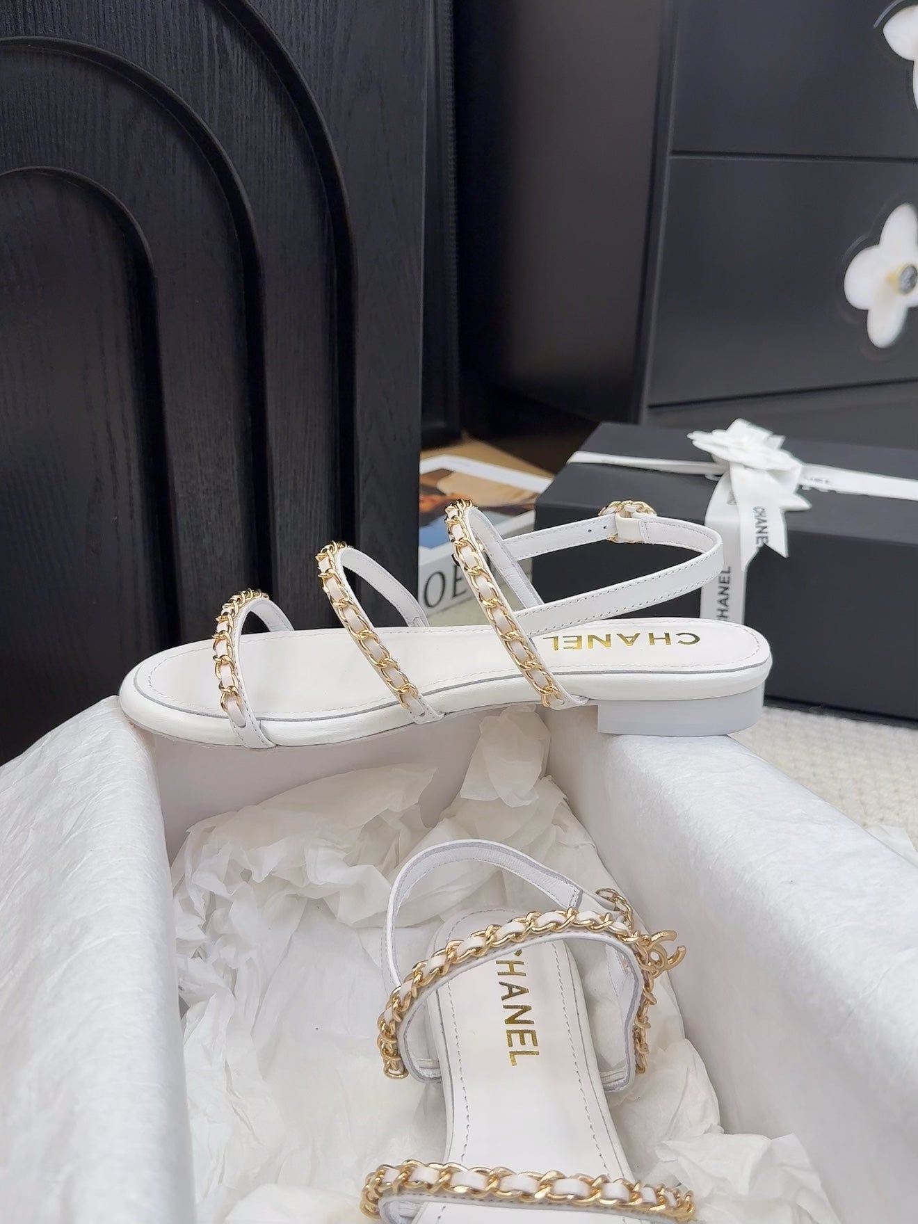 CC 25S Sandal Three Leather Strap White Calfskin - Product Image 3