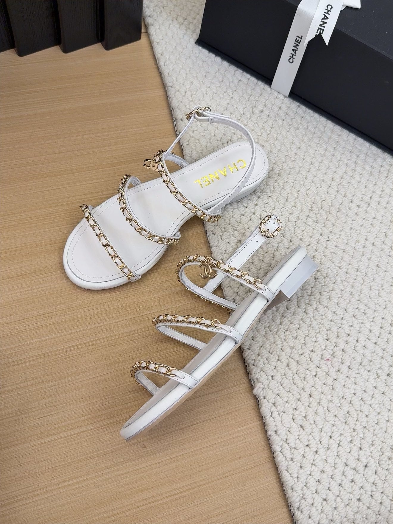 CC 25S Sandal Three Leather Strap White Calfskin - Product Image 4