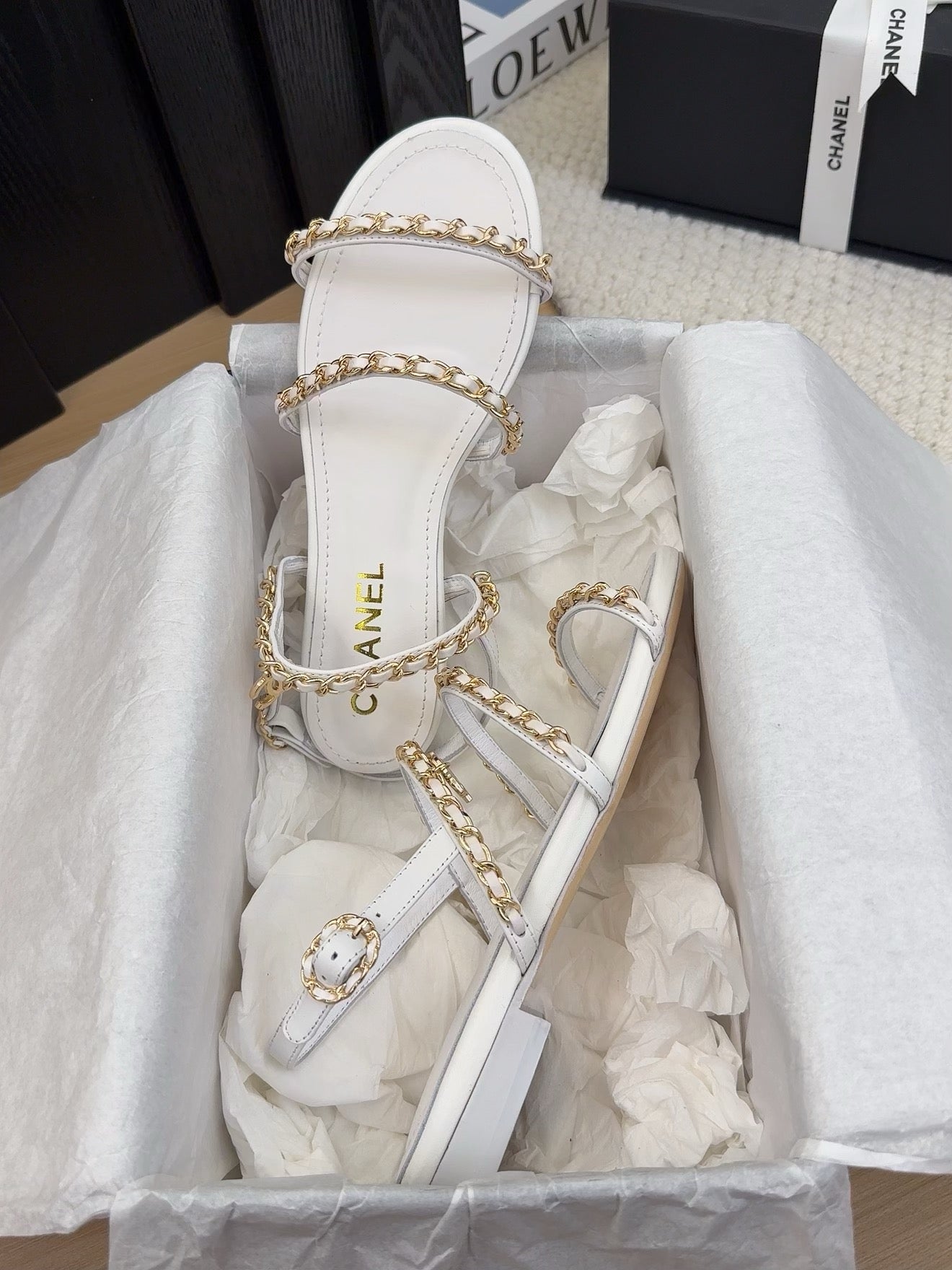 CC 25S Sandal Three Leather Strap White Calfskin - Product Image 5