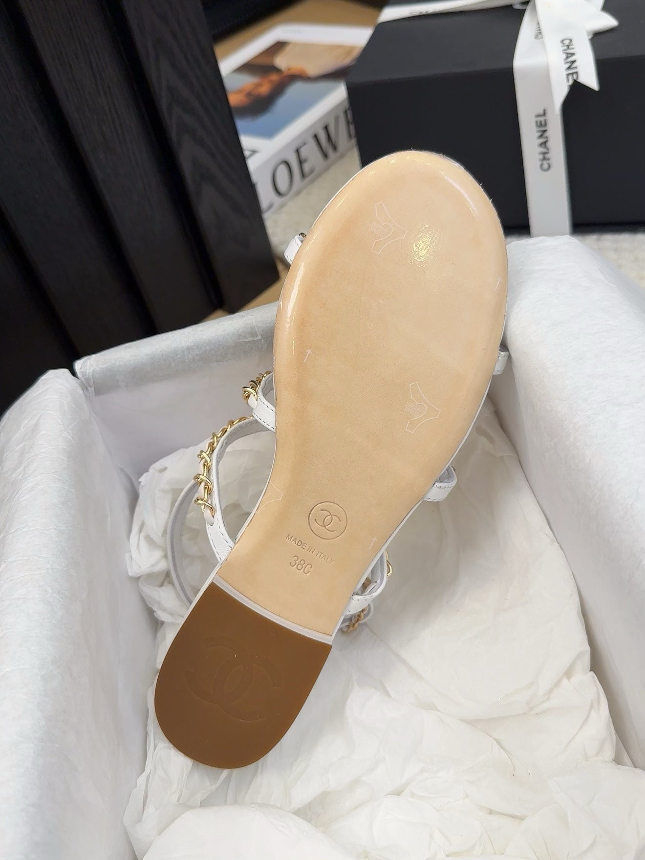 CC 25S Sandal Three Leather Strap White Calfskin - Product Image 6