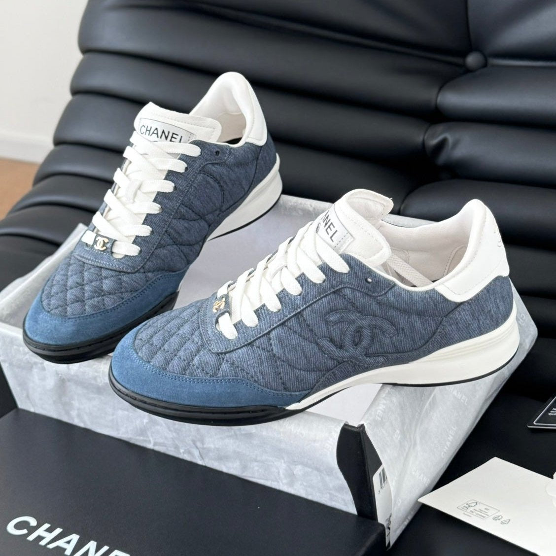 CC SNEAKER IN AEGEAN BLUE MIX WHITE EMBROIDERED LAMBSKIN | Studio Nafay