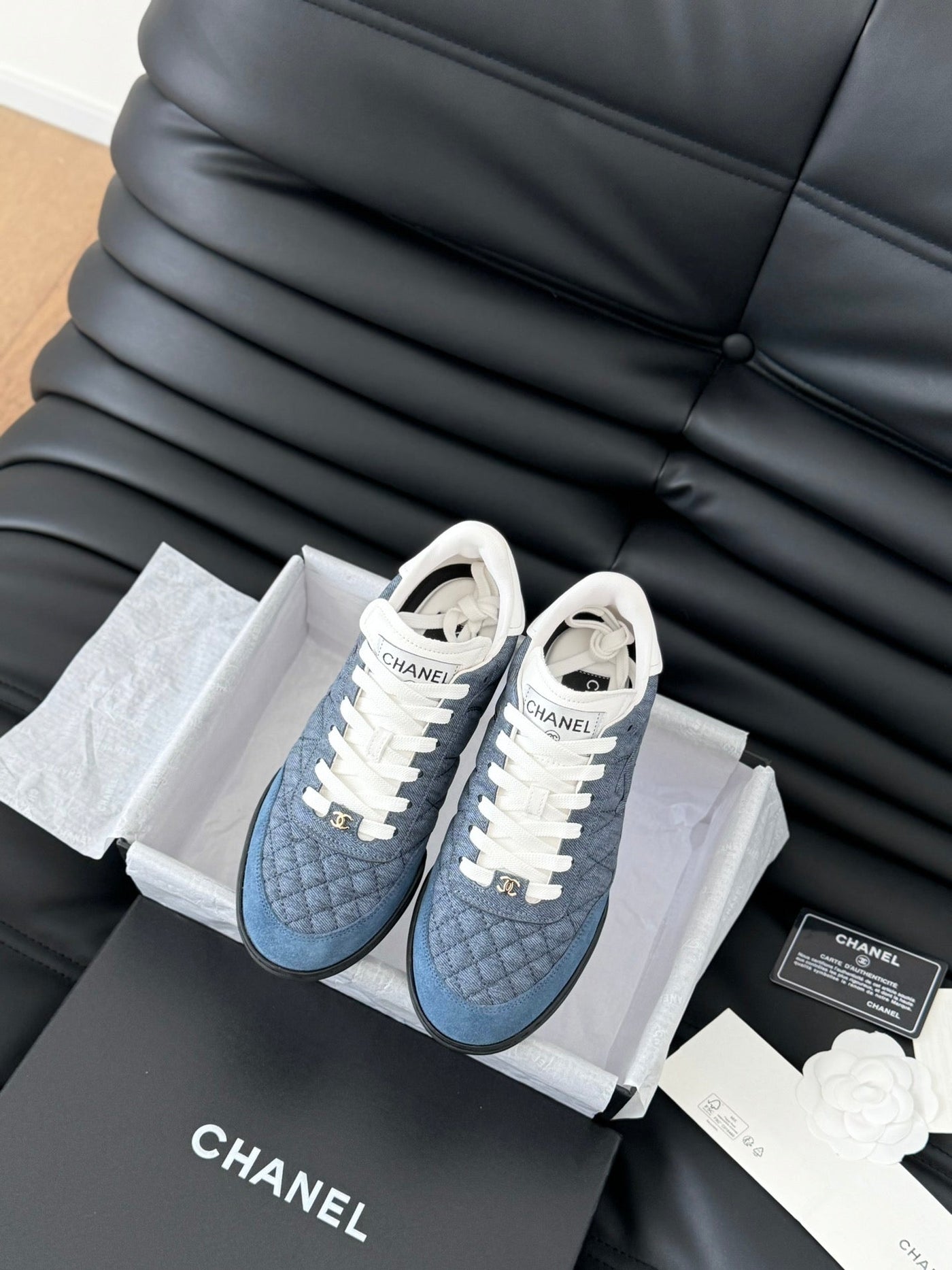 CC SNEAKER IN AEGEAN BLUE MIX WHITE EMBROIDERED LAMBSKIN - Product Image 3