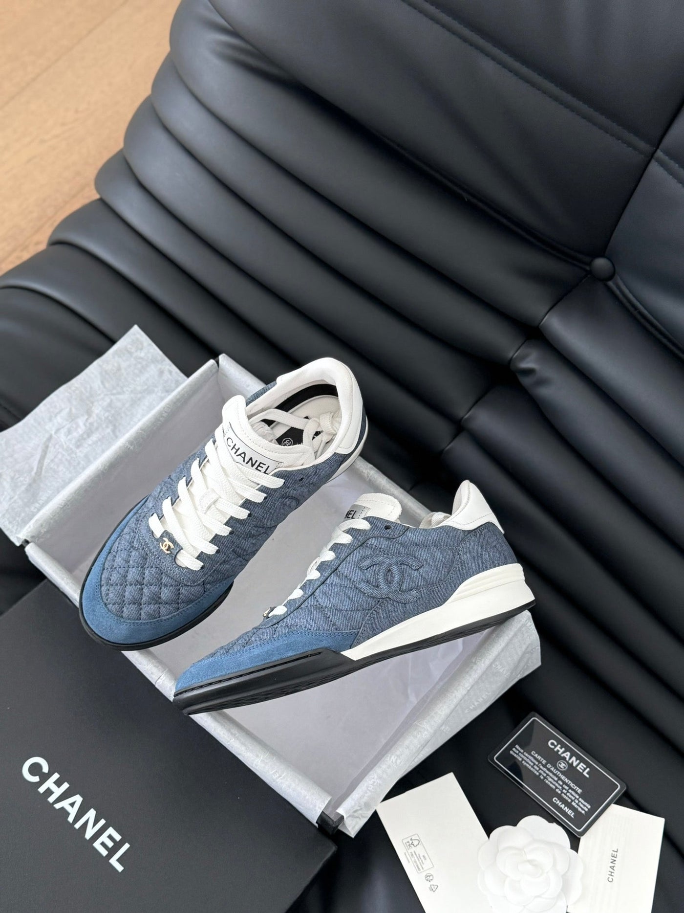CC SNEAKER IN AEGEAN BLUE MIX WHITE EMBROIDERED LAMBSKIN - Product Image 5