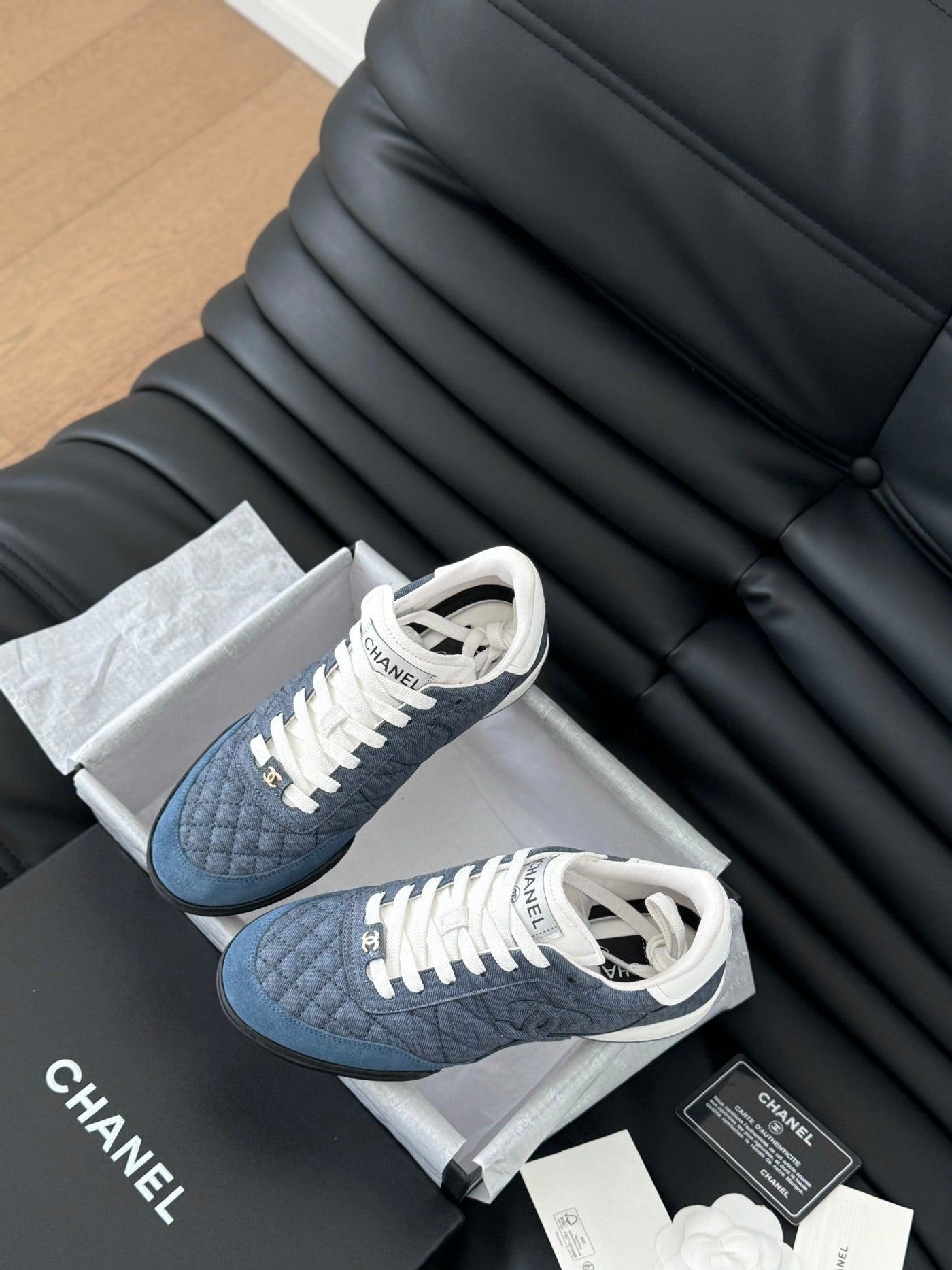 CC SNEAKER IN AEGEAN BLUE MIX WHITE EMBROIDERED LAMBSKIN - Product Image 2