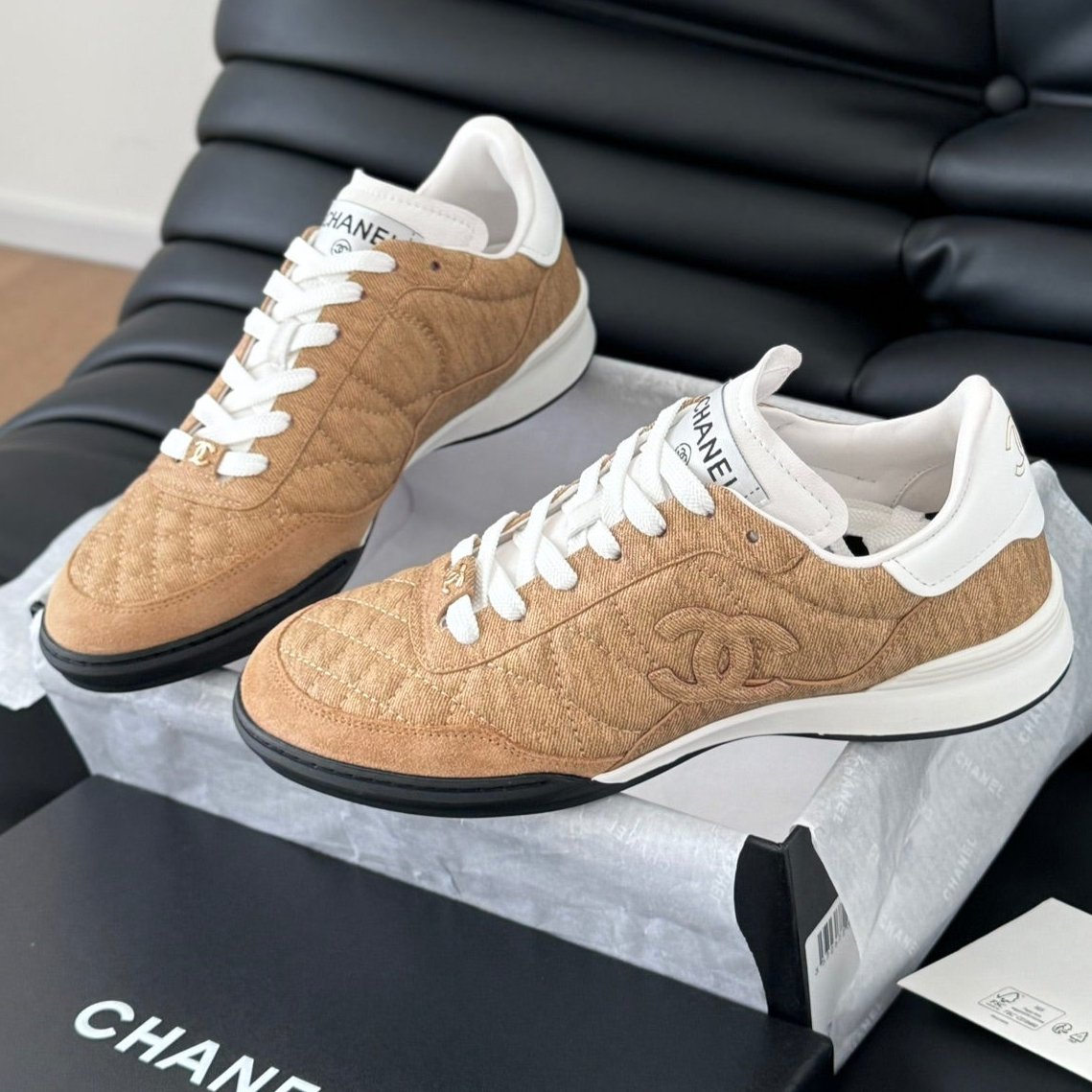 CC SNEAKER IN PEANUT BROWN MIX WHITE EMBROIDERED LAMBSKIN | Studio Nafay