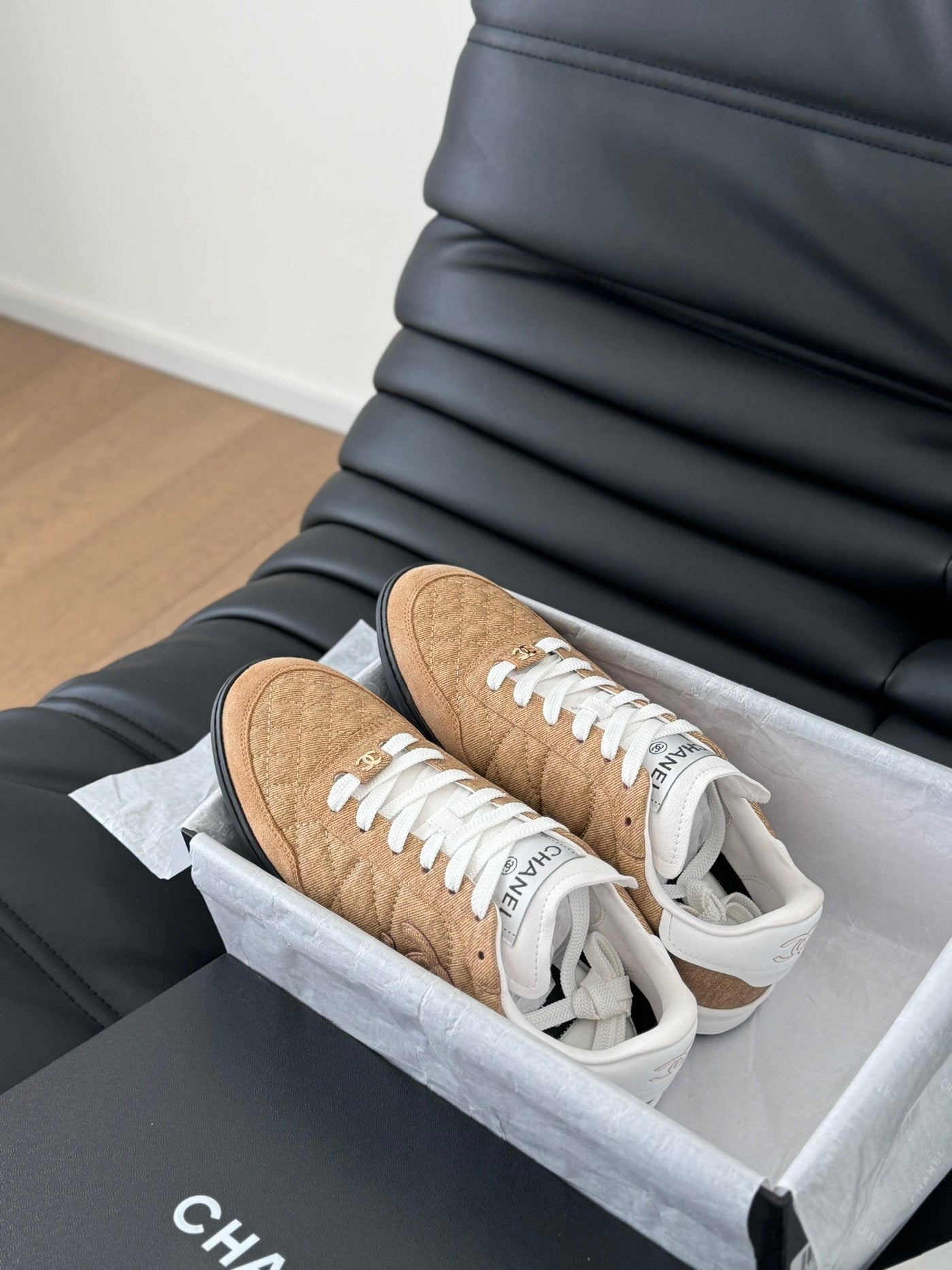 CC SNEAKER IN PEANUT BROWN MIX WHITE EMBROIDERED LAMBSKIN - Product Image 4